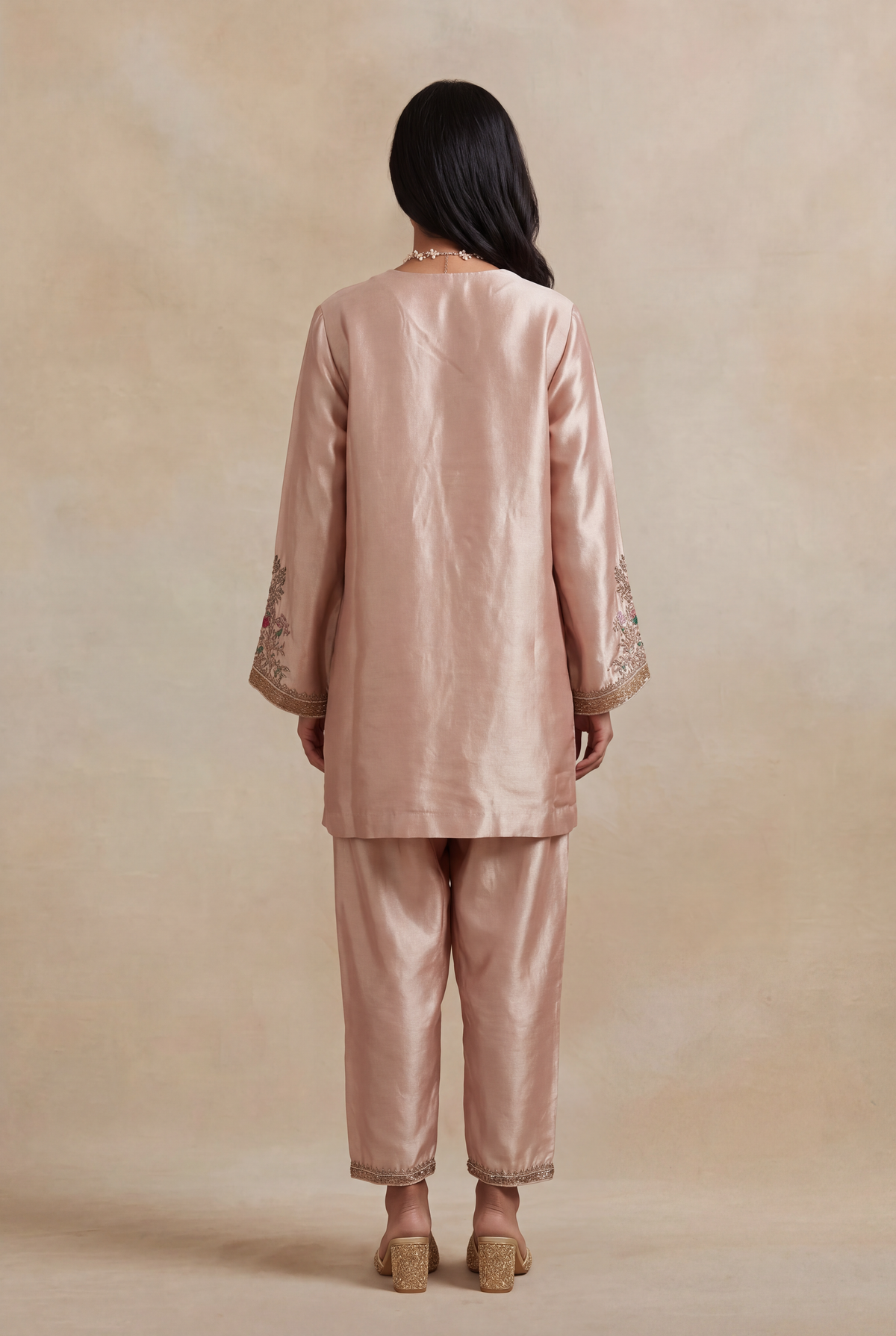 Blush Pink Tissue Indo-Western Set - Mokshaa