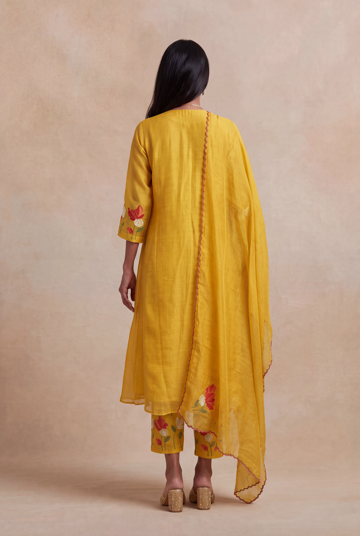 Mustard Mul Cotton Anarkali Set - Mokshaa
