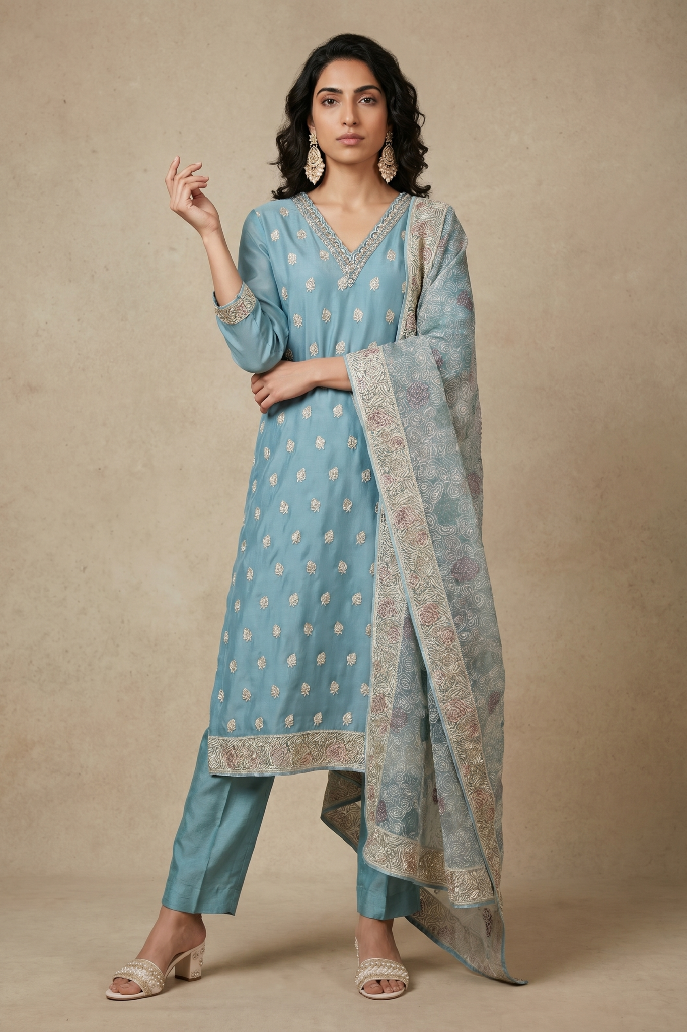 Powder Blue Soft Organza Salwar Set