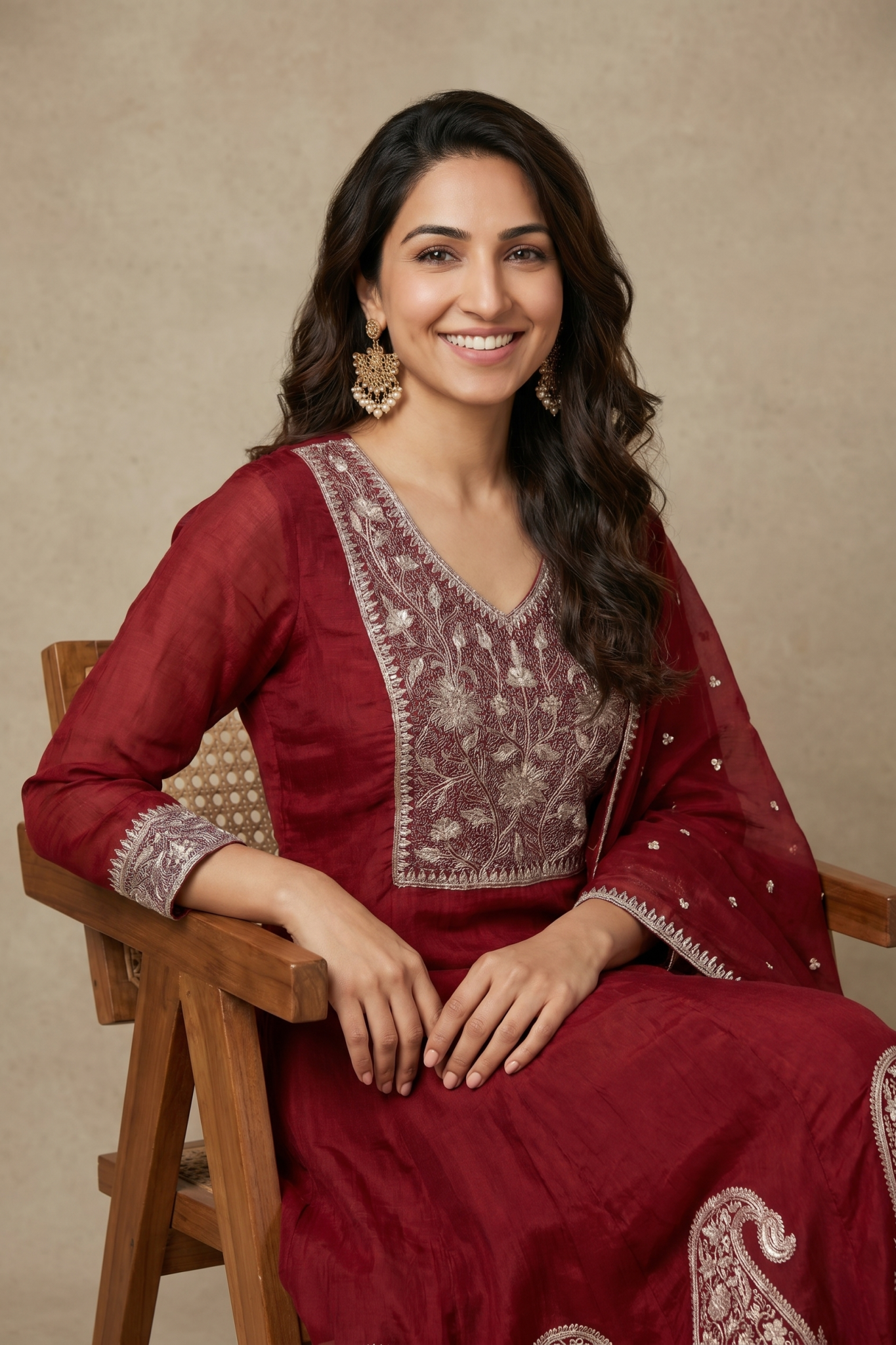 Maroon Embroidered Anarkali Set