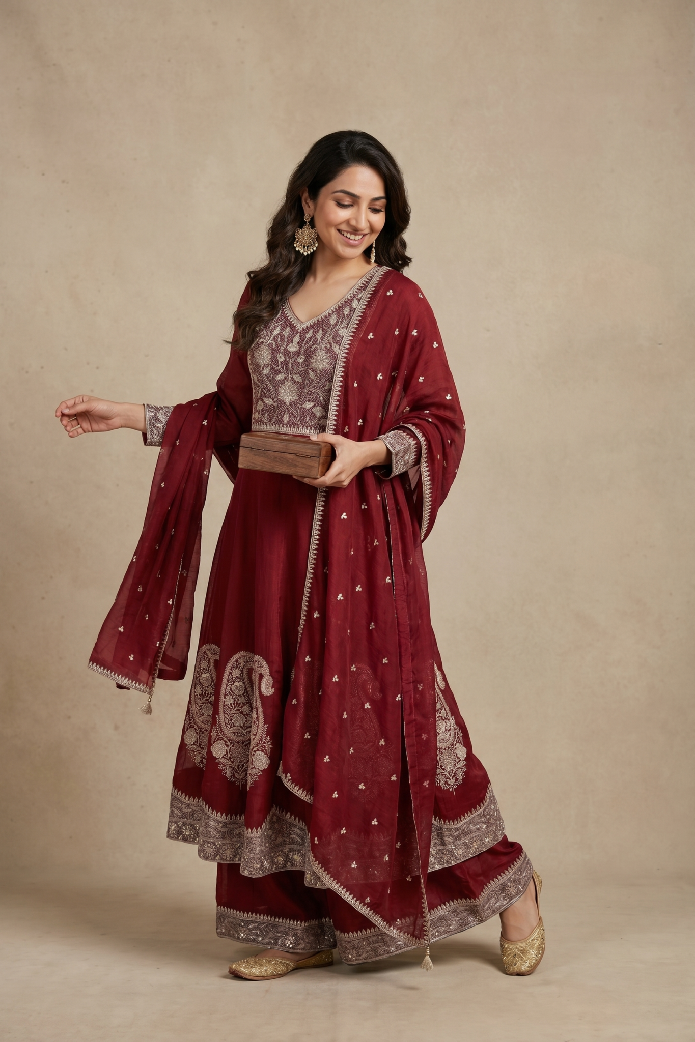 Maroon Embroidered Anarkali Set
