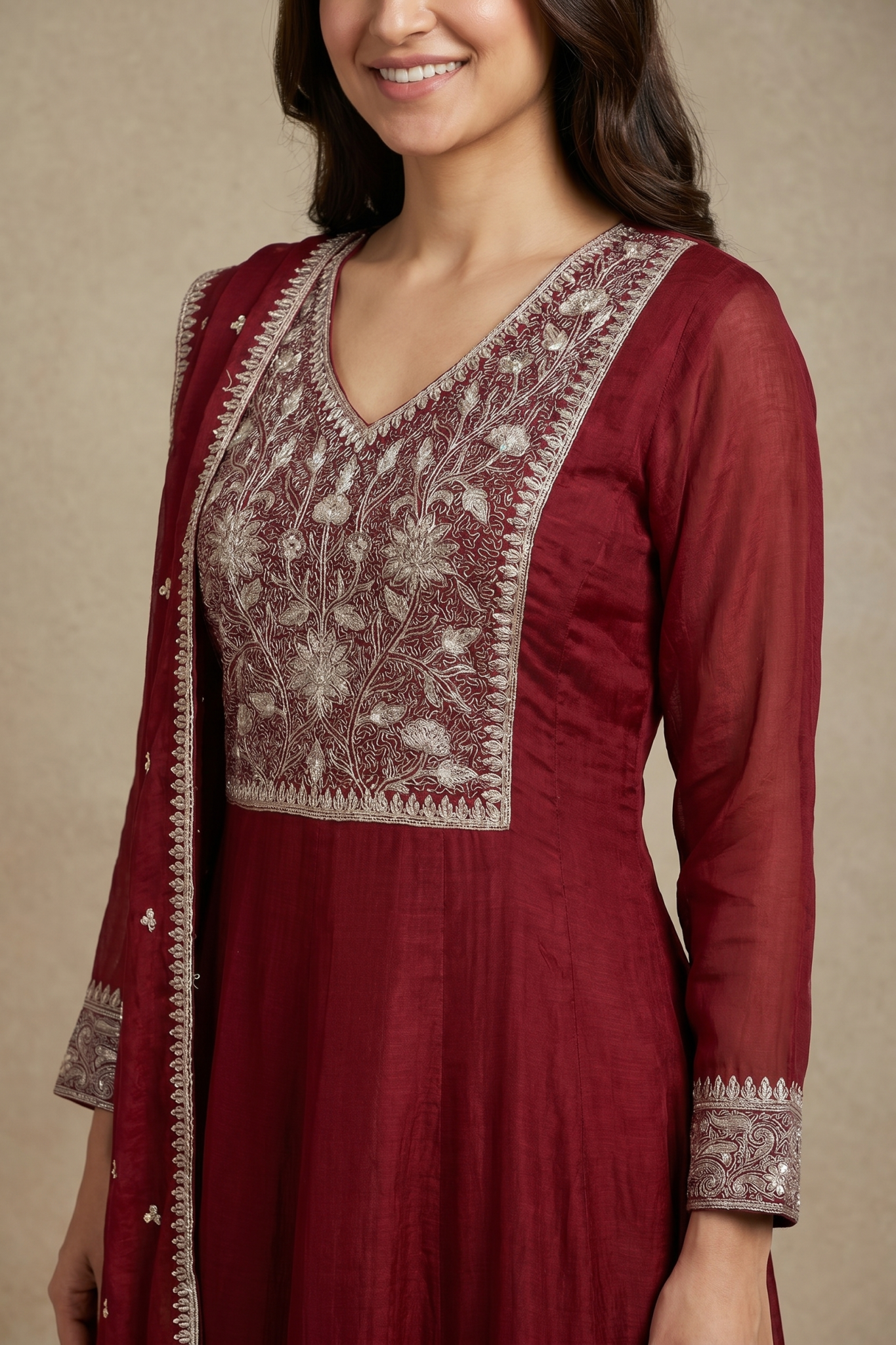 Maroon Embroidered Anarkali Set