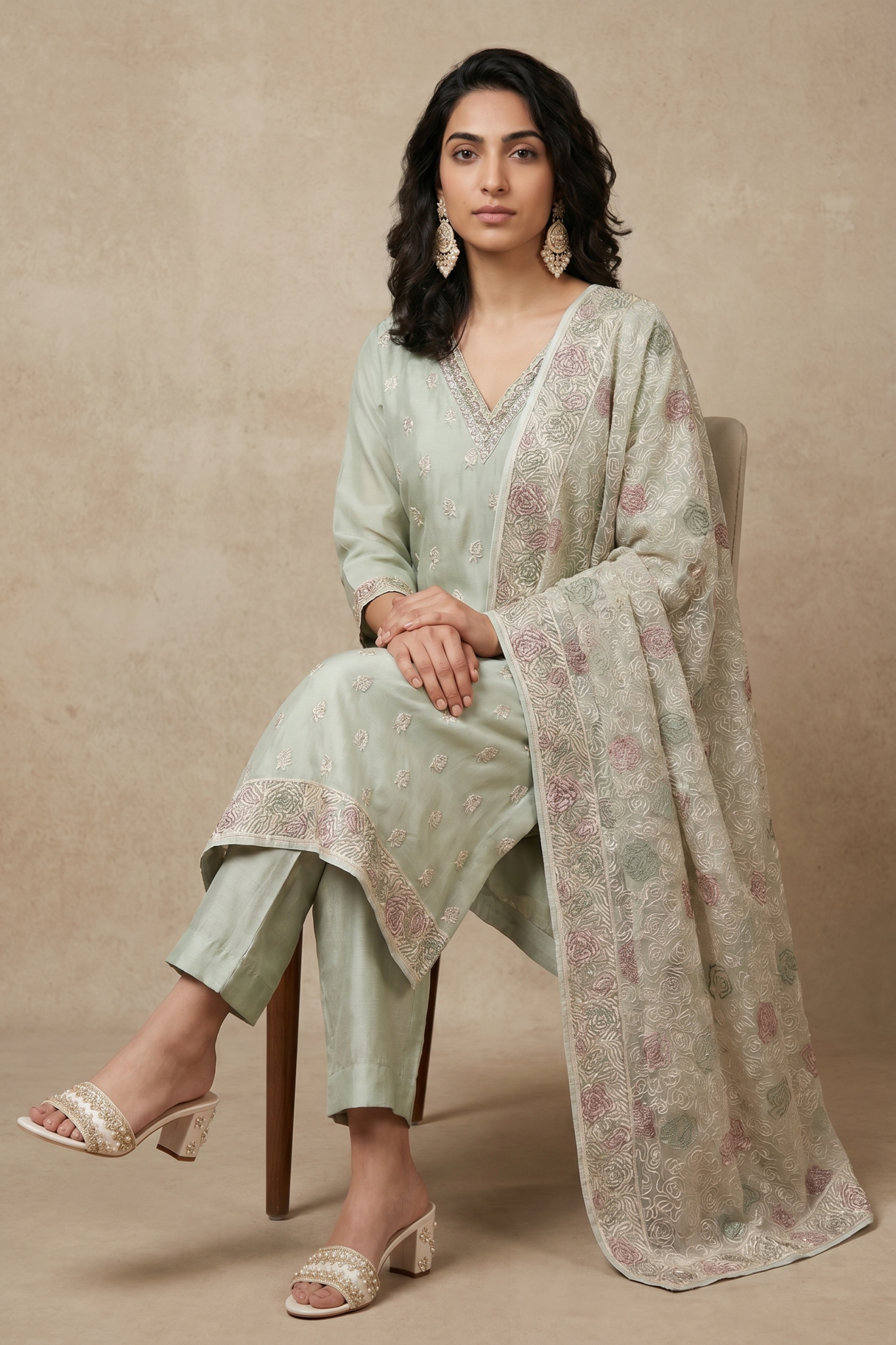 Sage Green Soft Organza Salwar Set