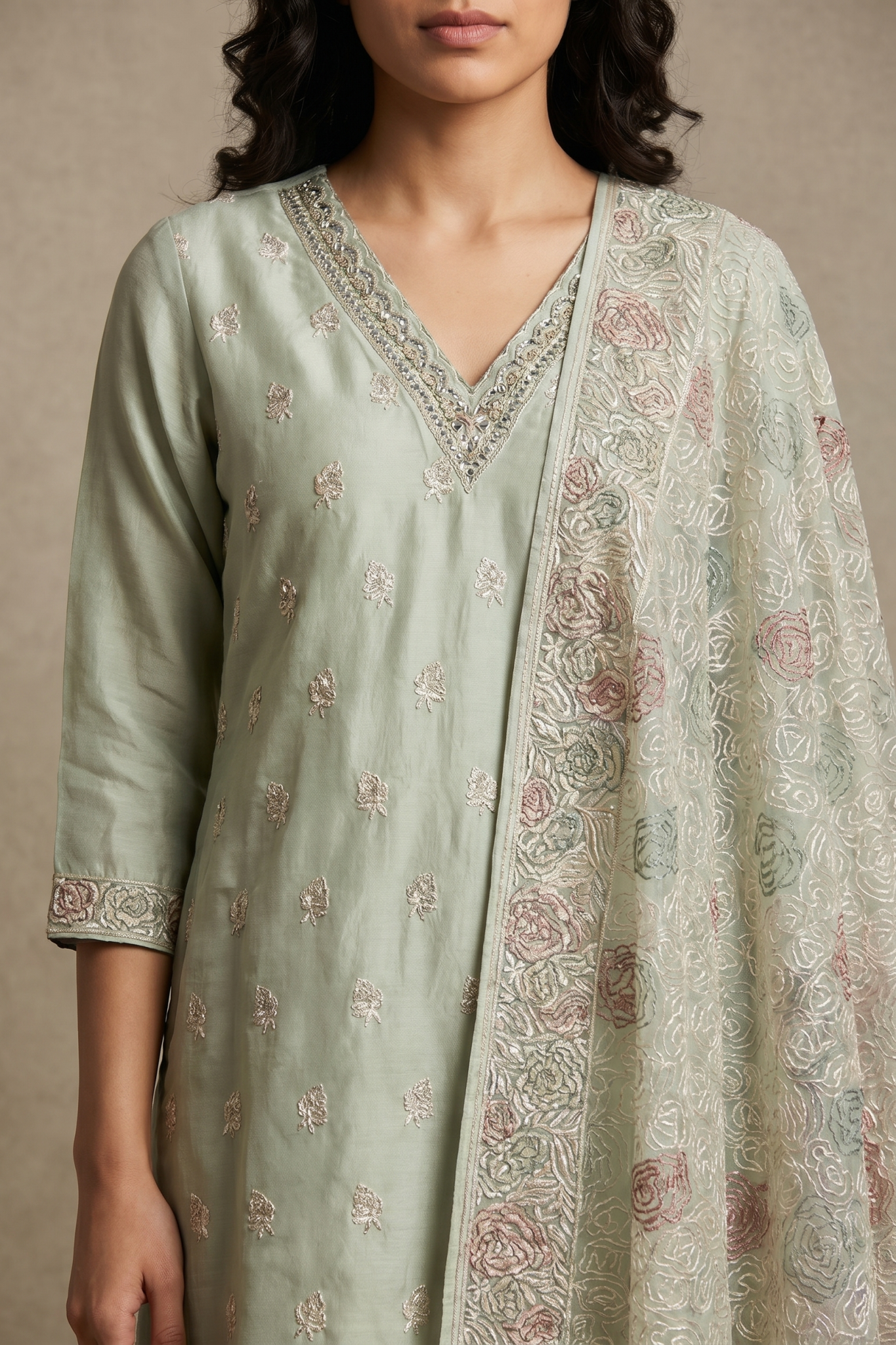 Sage Green Soft Organza Salwar Set