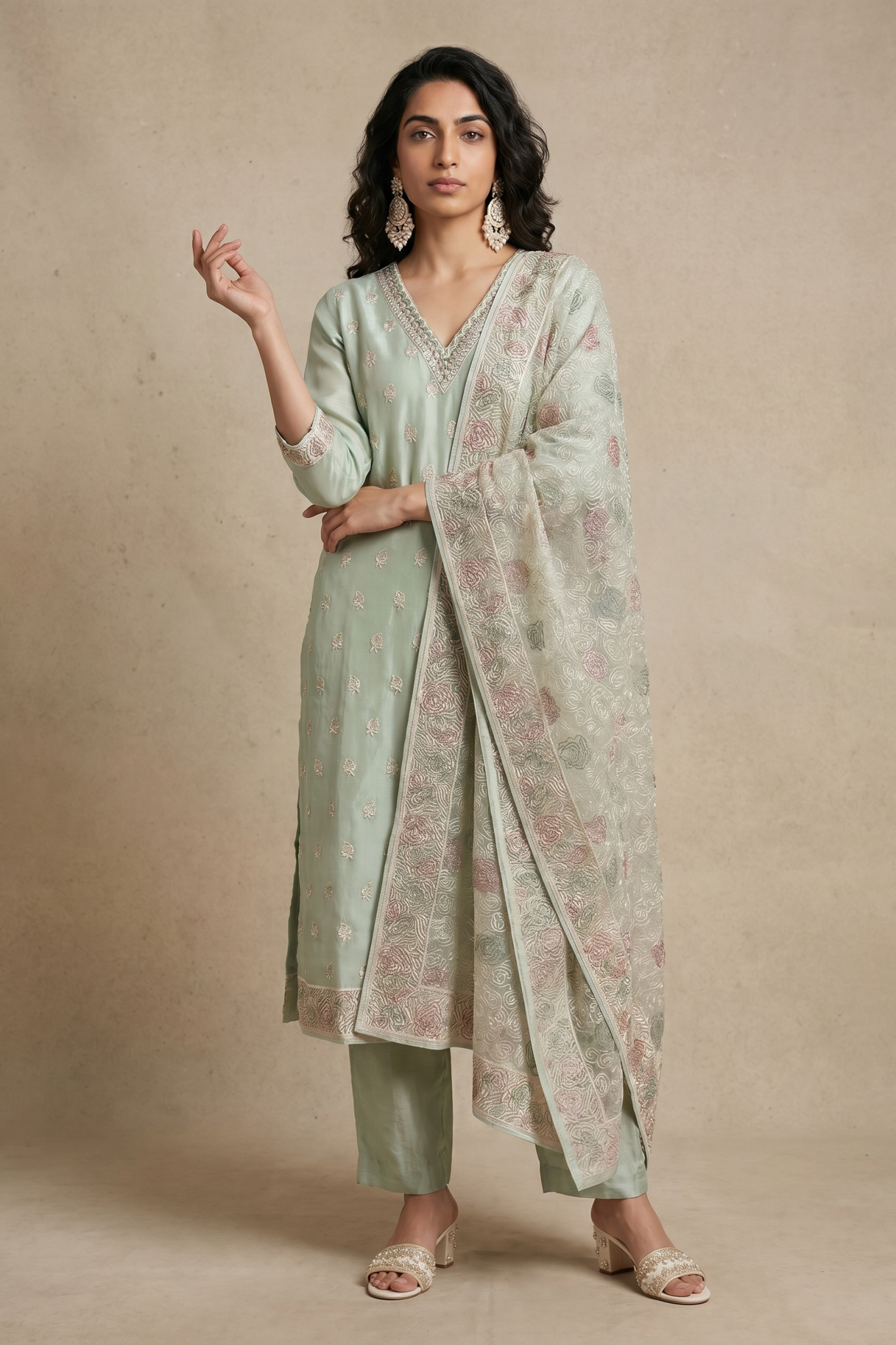 Sage Green Soft Organza Salwar Set
