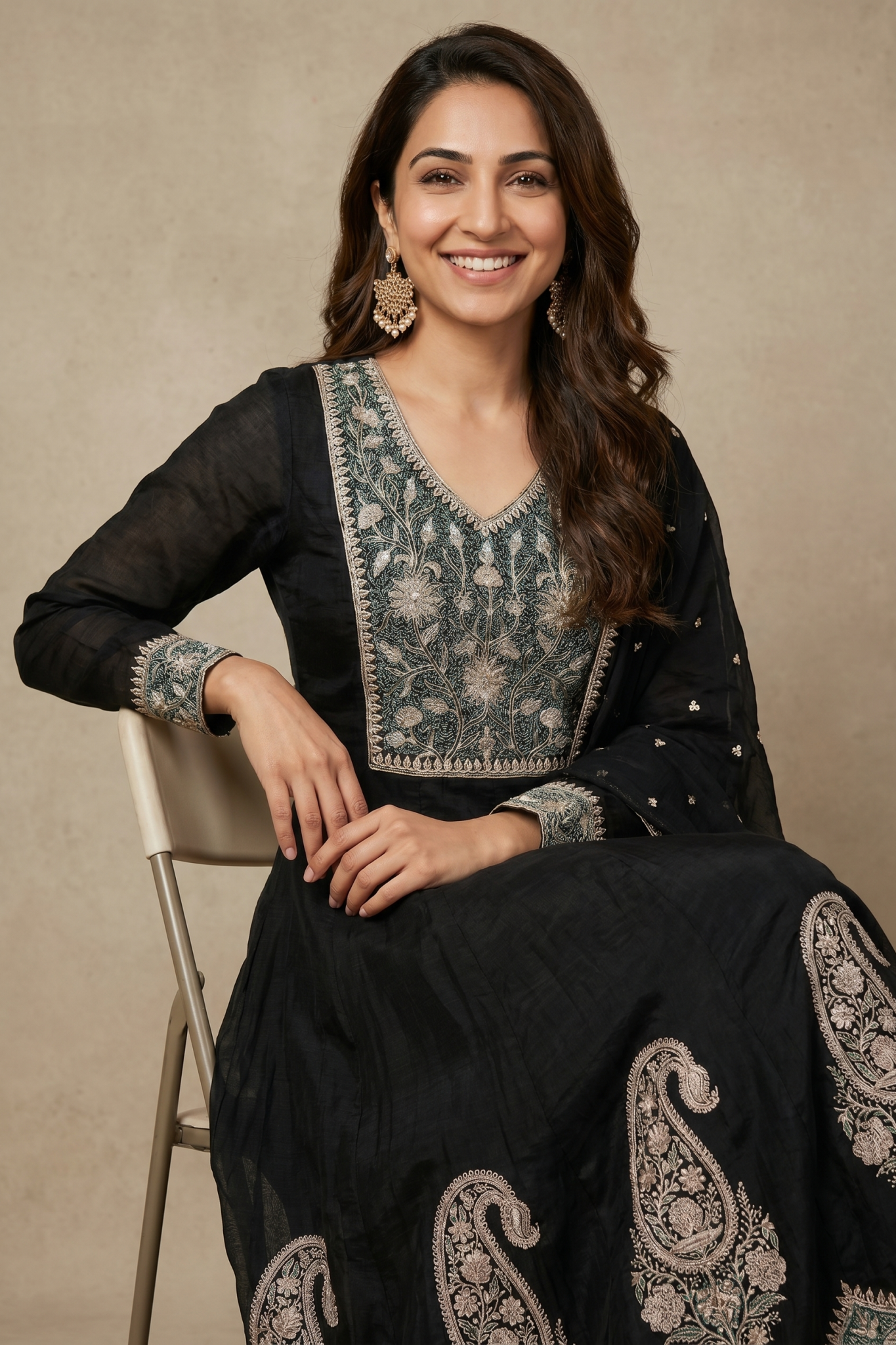 Black Chanderi Cotton Anarkali Set