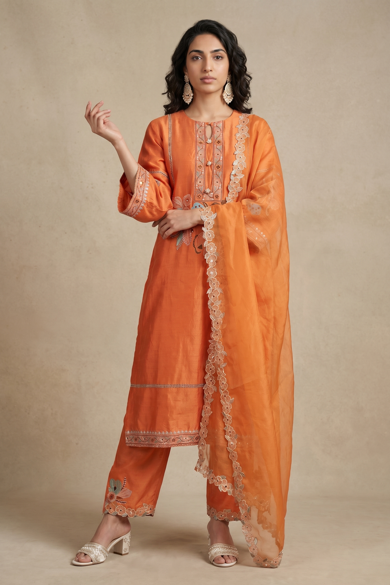 Orange Chanderi Cotton Salwar Set