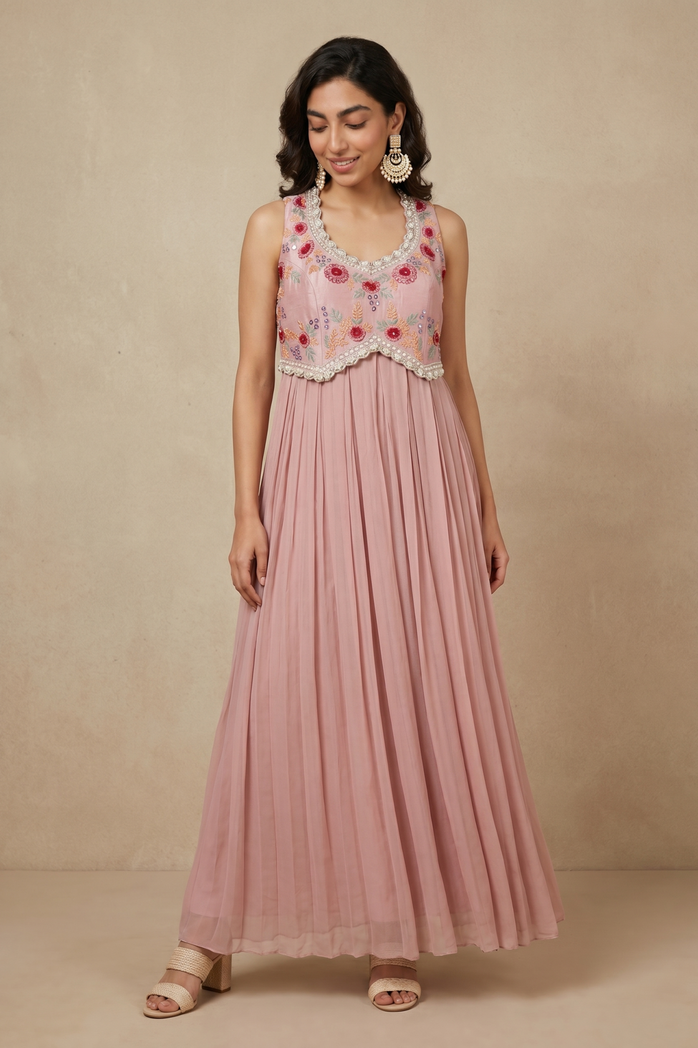Dusty Rose Georgette Embroidered Western Gown
