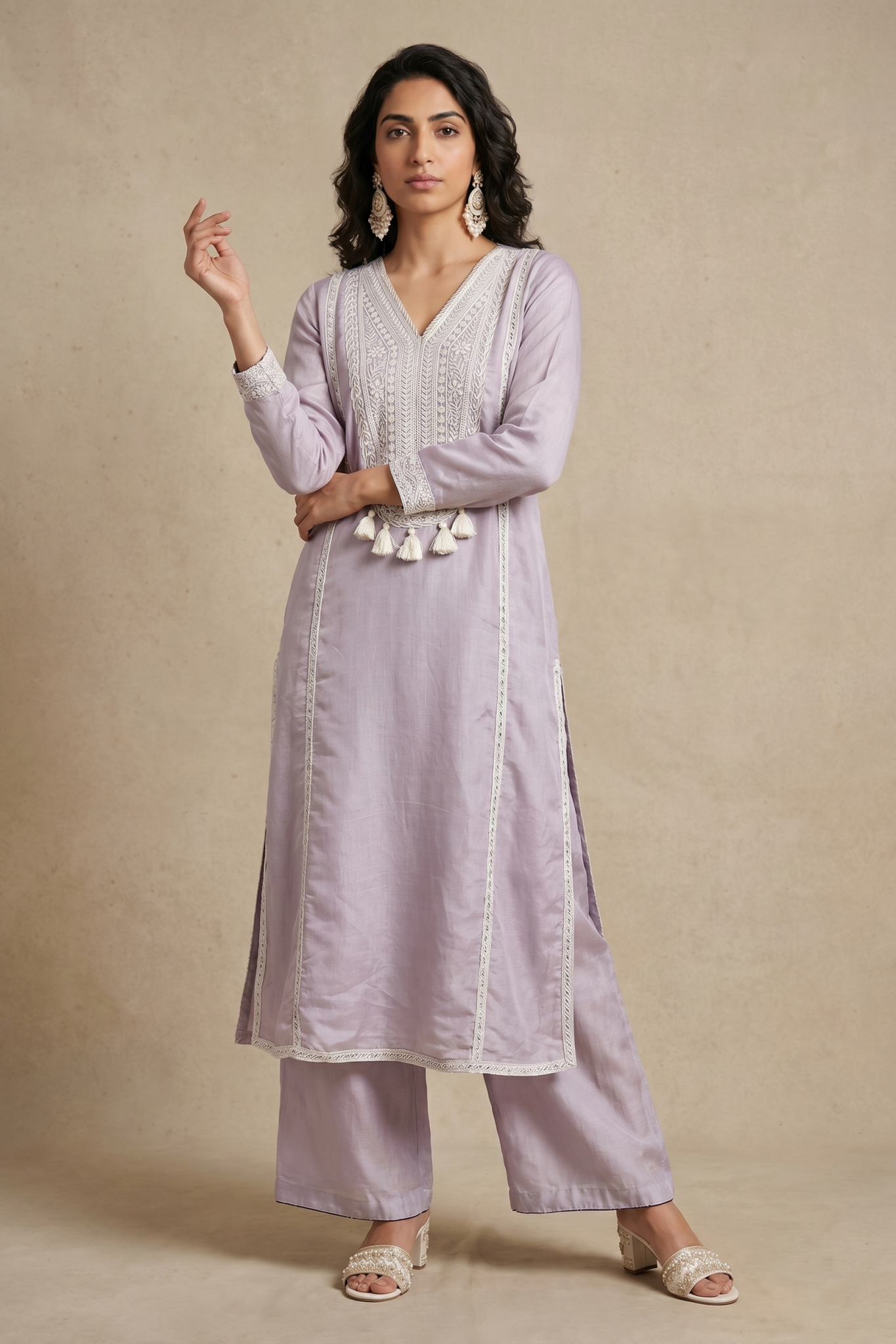 Lavender Embroidered Cotton Salwar Set