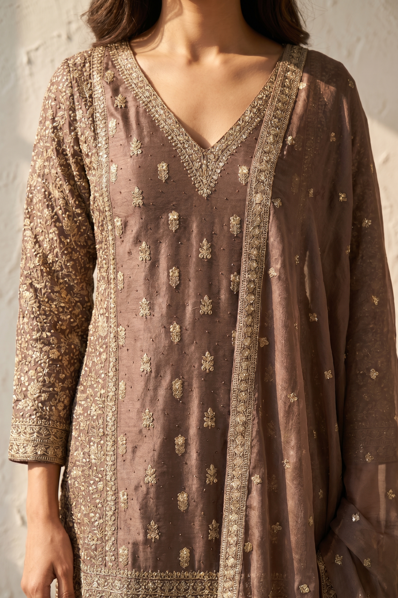 Taupe Brown Georgette Sharara Set