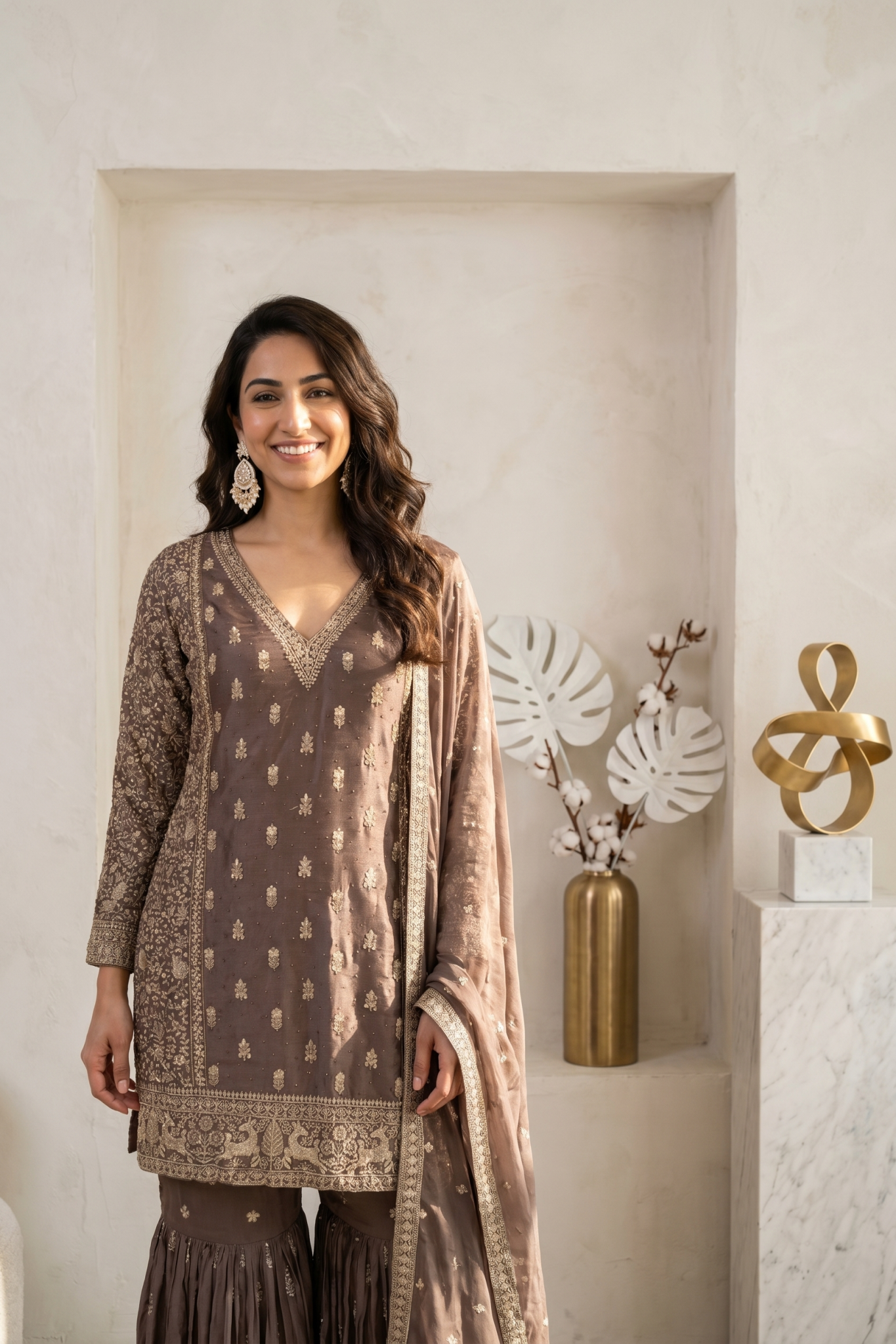 Taupe Brown Georgette Sharara Set