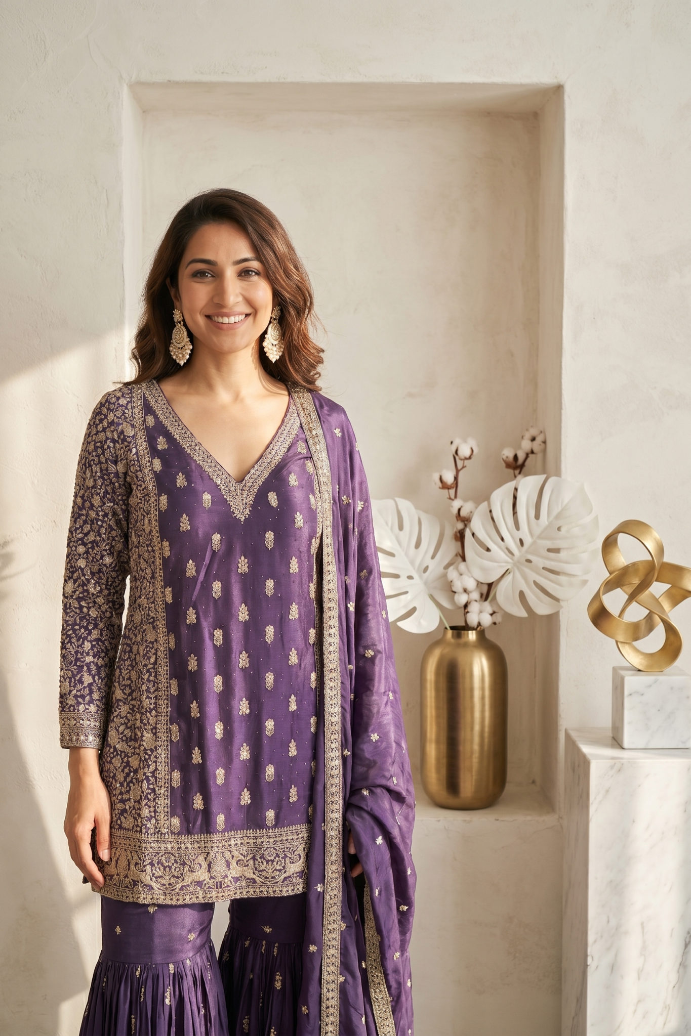 Purple Embroidered Georgette Sharara Set