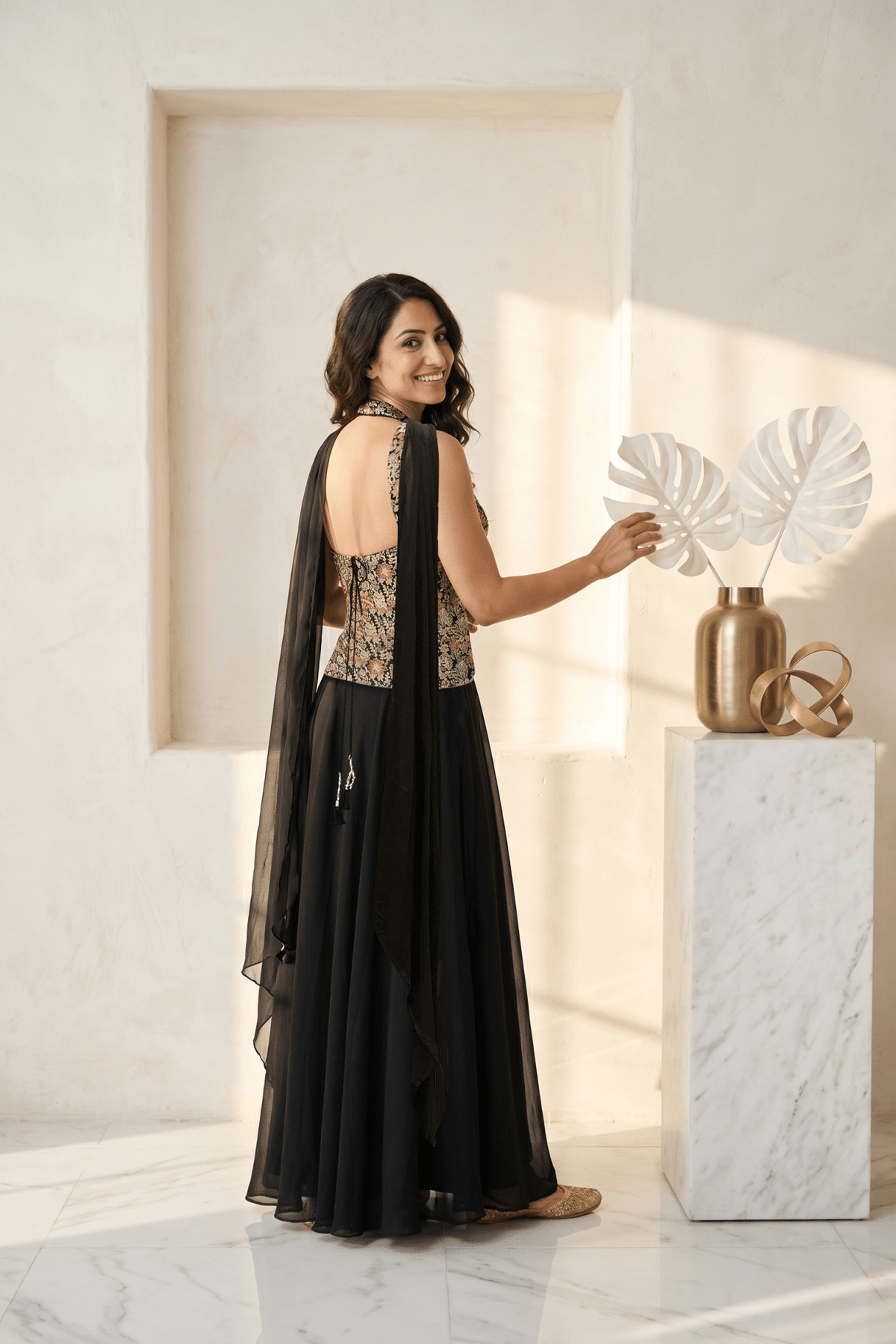 Black Georgette Zari-Embellished Indo Western Set - Mokshaa