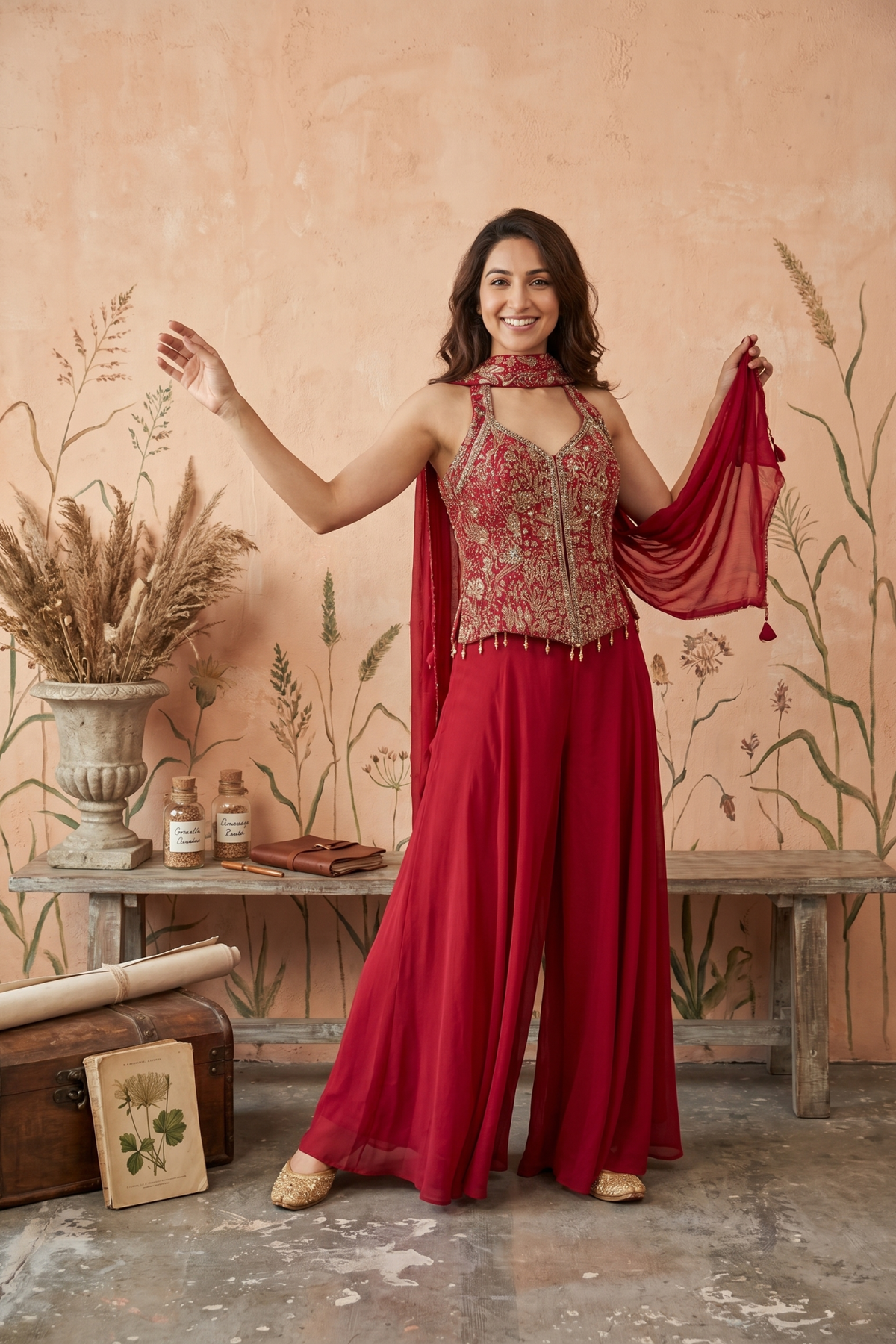 Indowesten georgette material zari and mirror with sequence work m size - Mokshaa