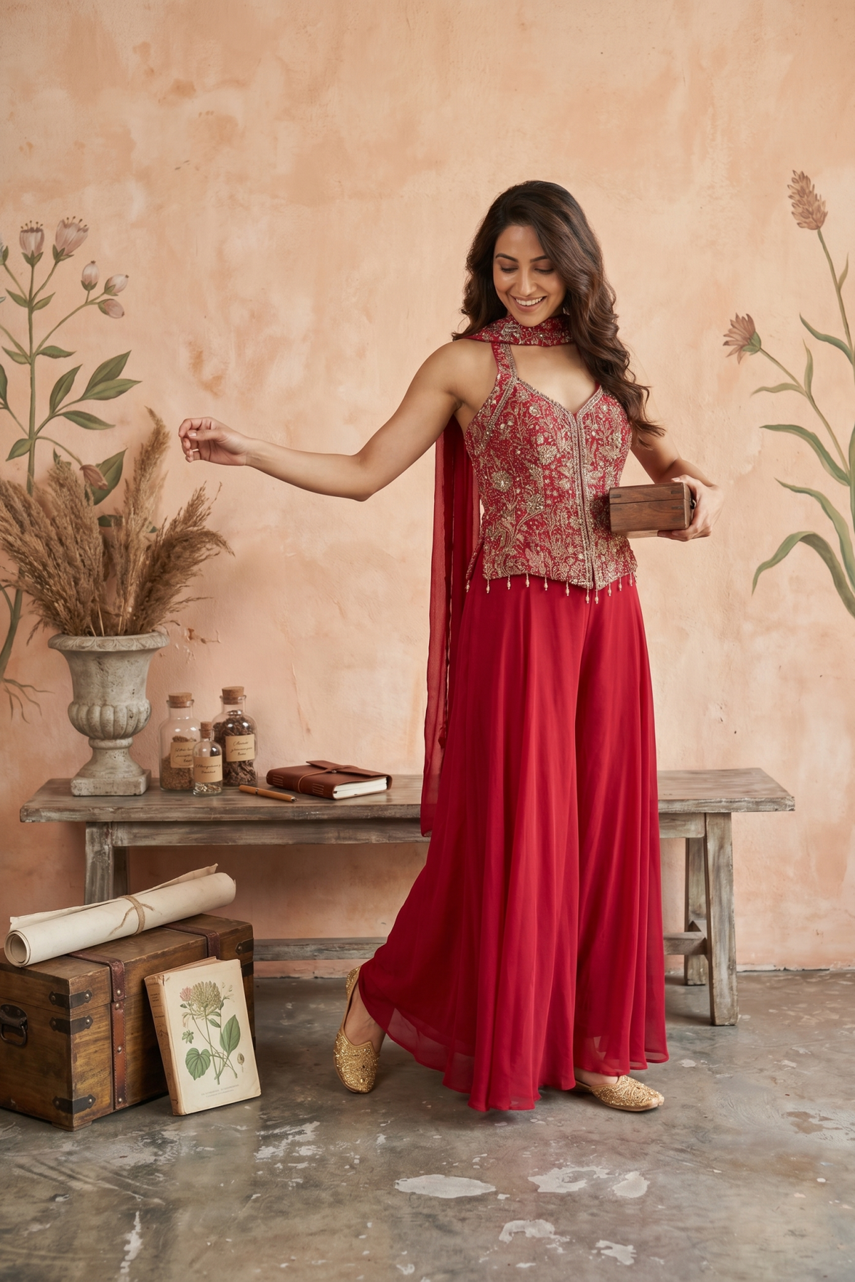 Indowesten georgette material zari and mirror with sequence work m size - Mokshaa