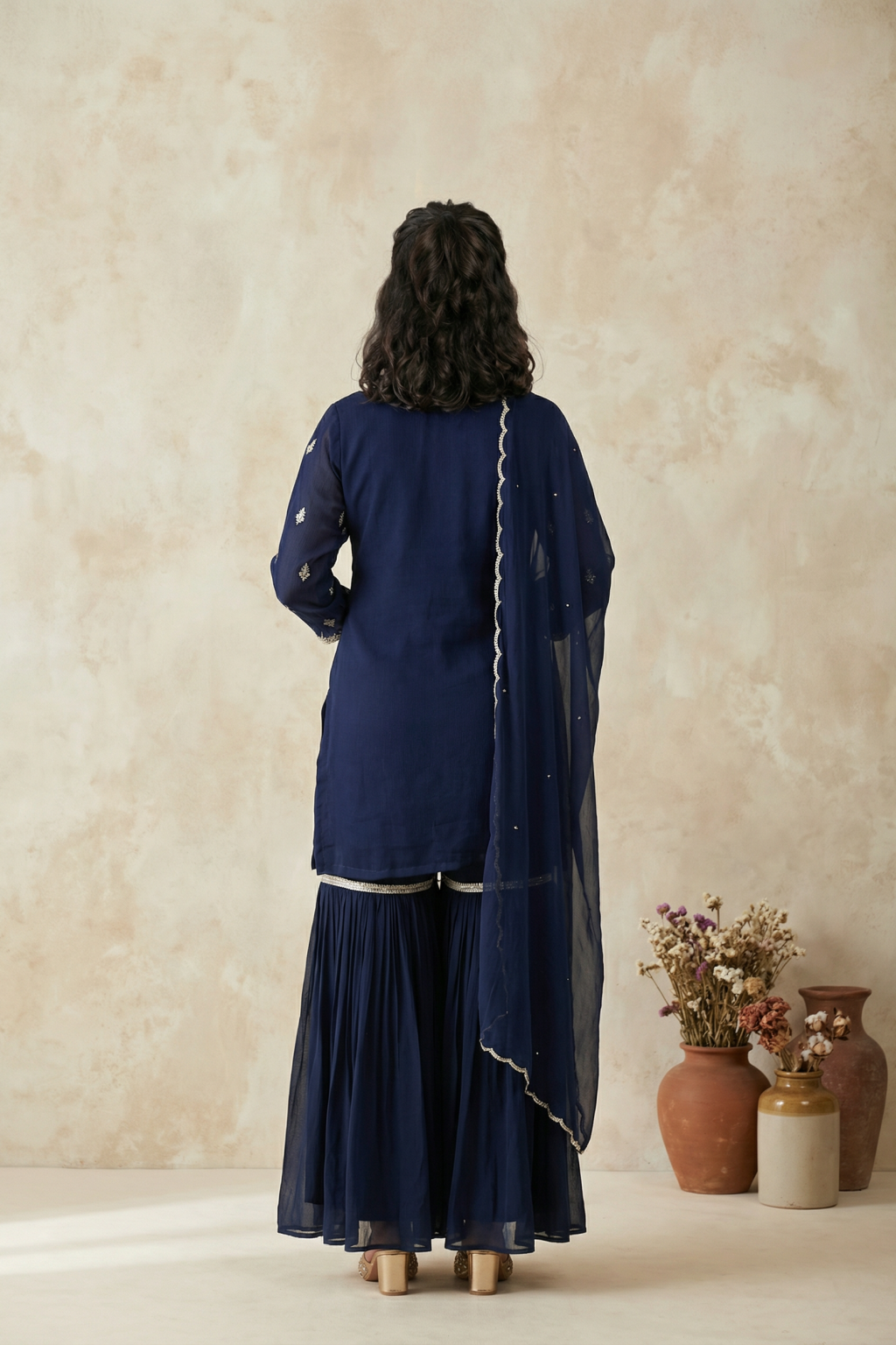 Midnight Blue Crepe Sharara Set