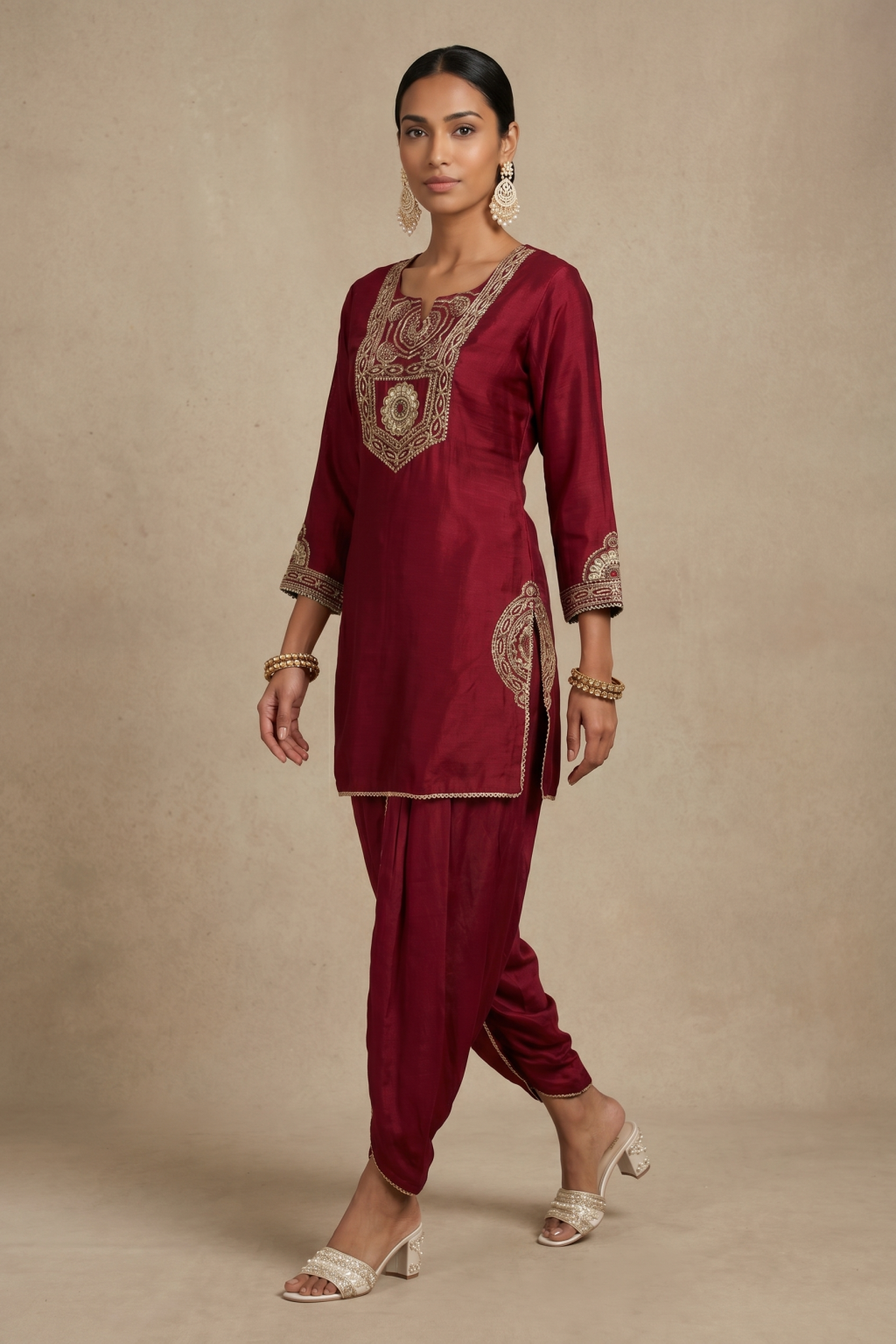 The Regal Maroon Raw Silk Dhoti Ensemble