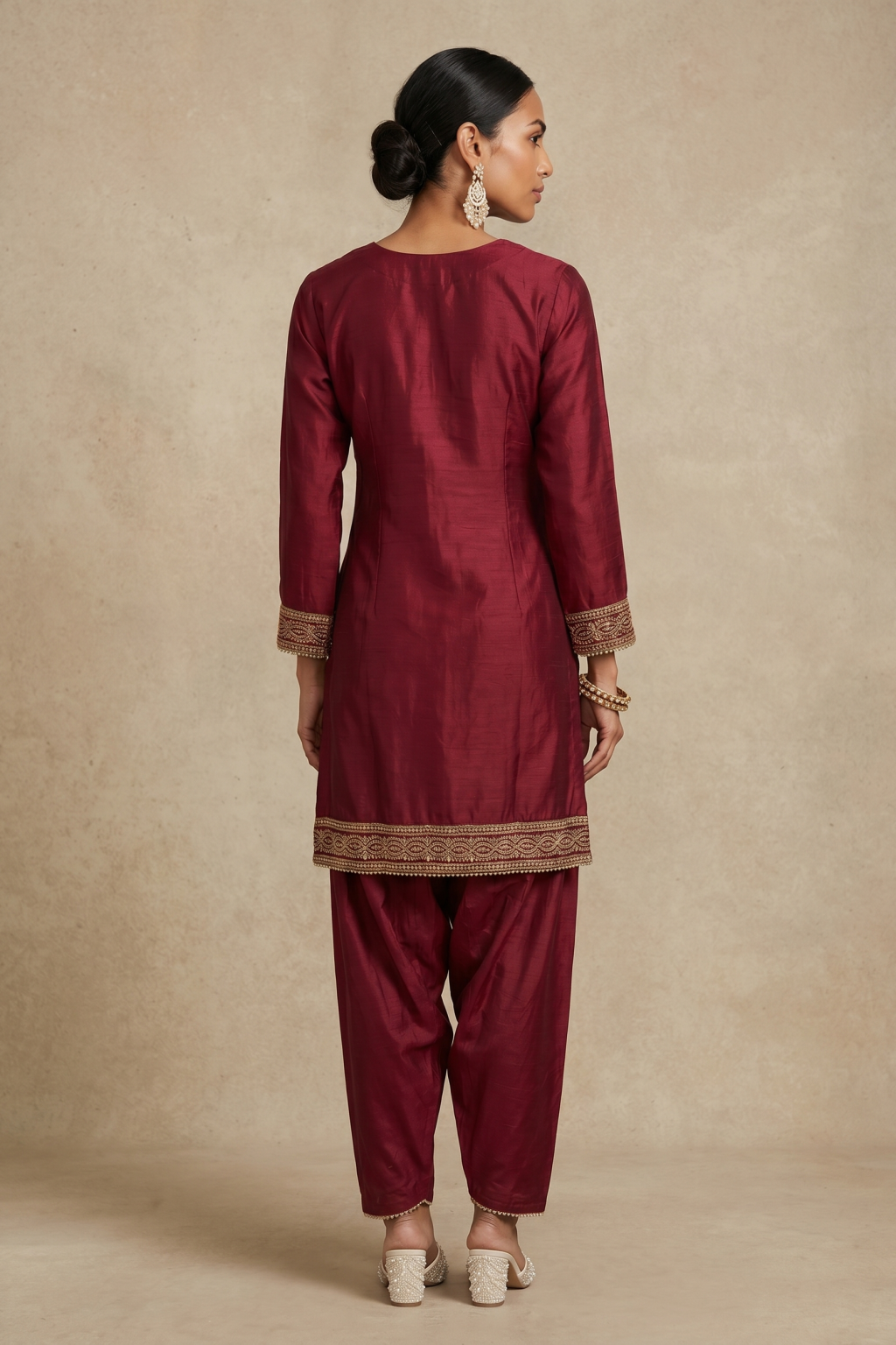 The Regal Maroon Raw Silk Dhoti Ensemble