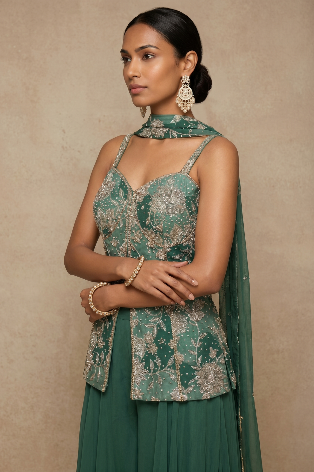 Emerald Green Embroidered Sharara Set
