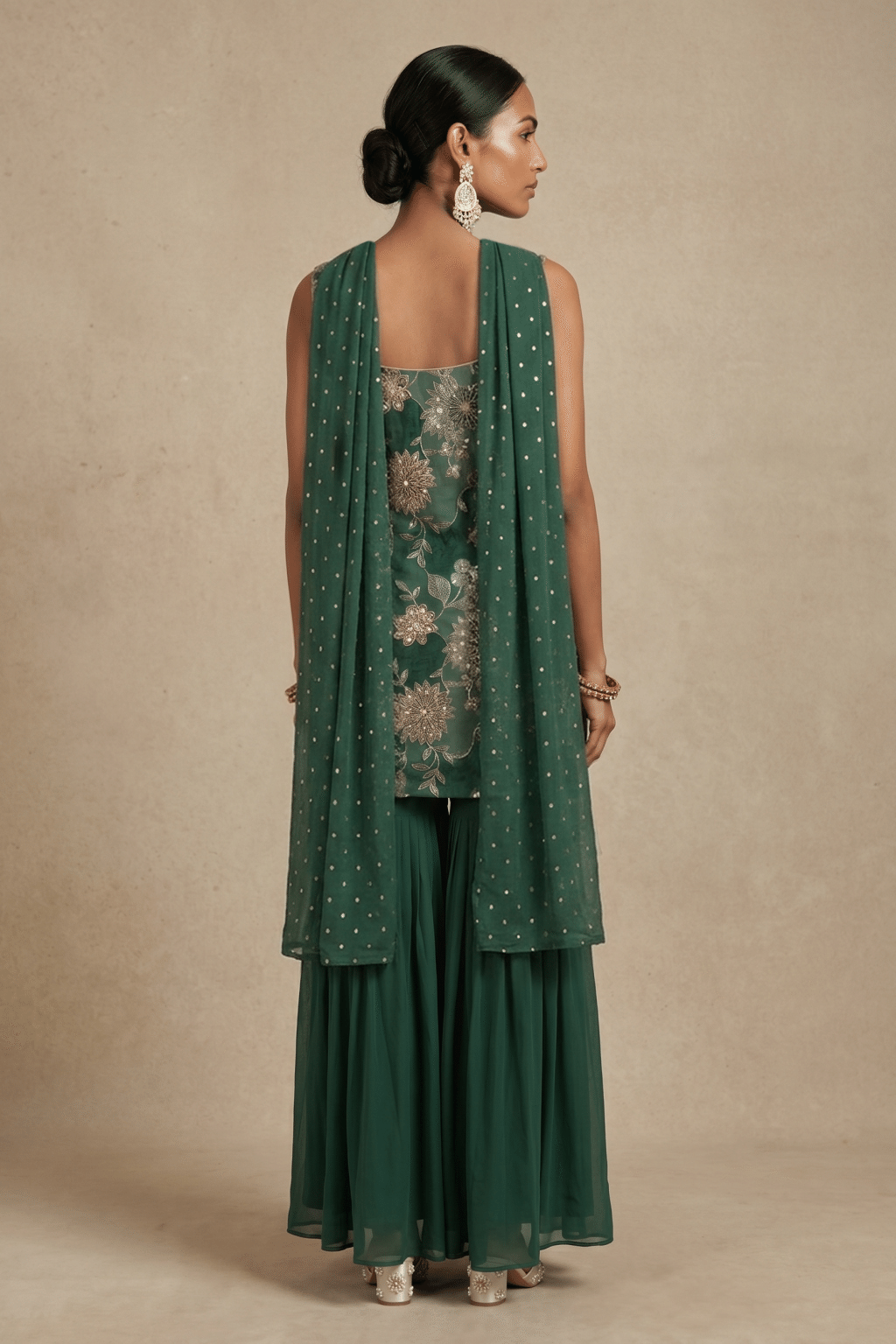 Emerald Green Embroidered Sharara Set