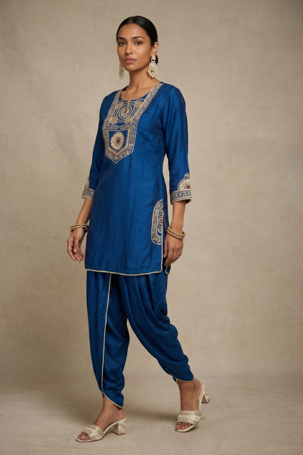 Royal Blue Embroidered Dhoti Set