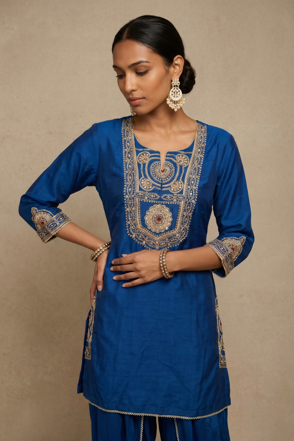 Royal Blue Embroidered Dhoti Set