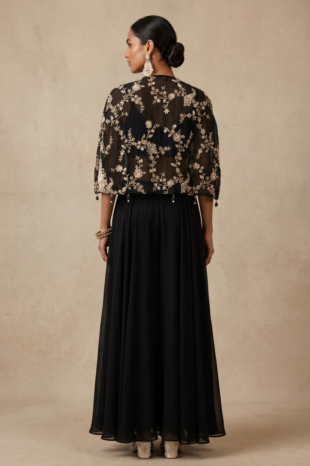 Midnight Black Embroidered Indo-Western Set