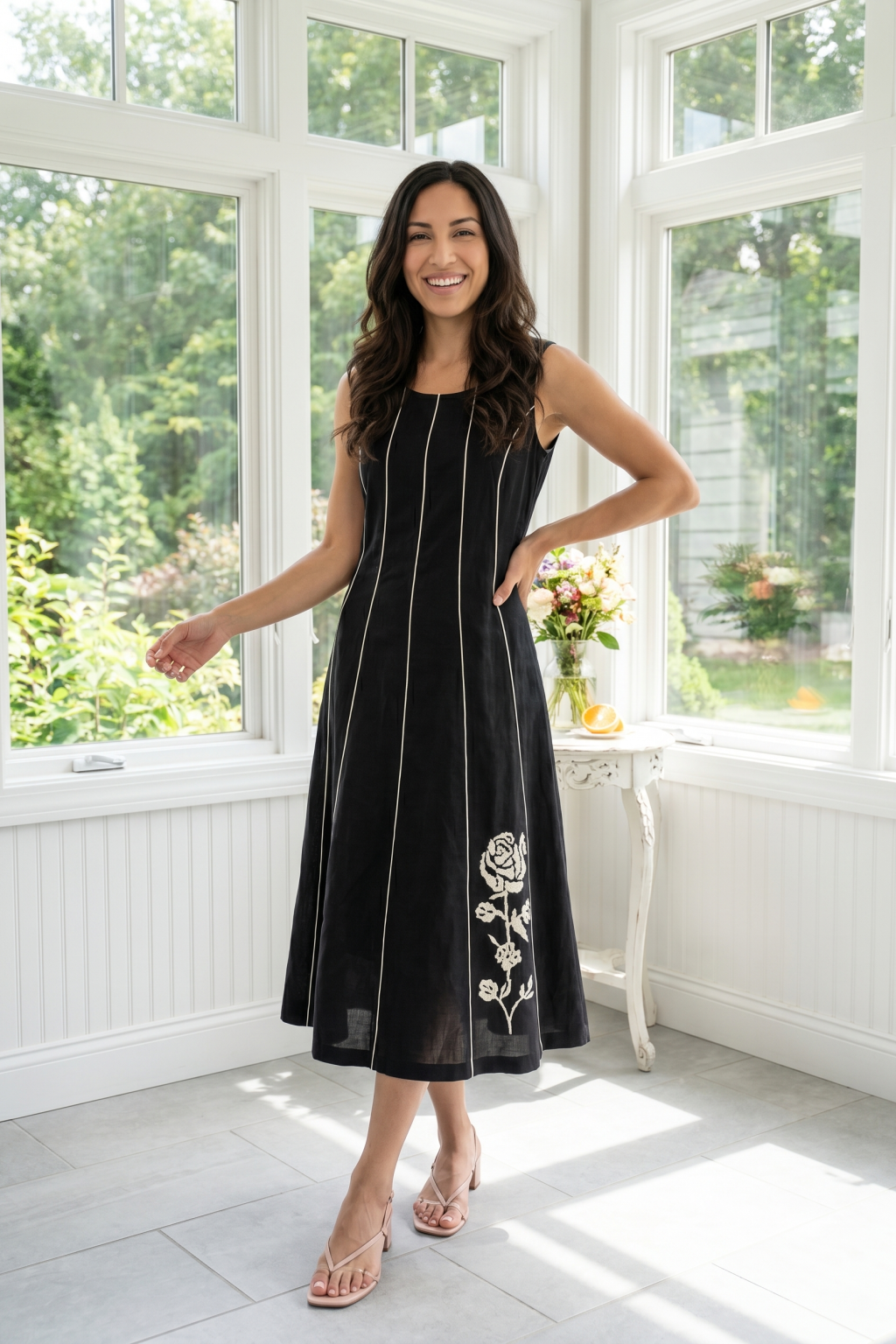 Black Linen Midi Dress