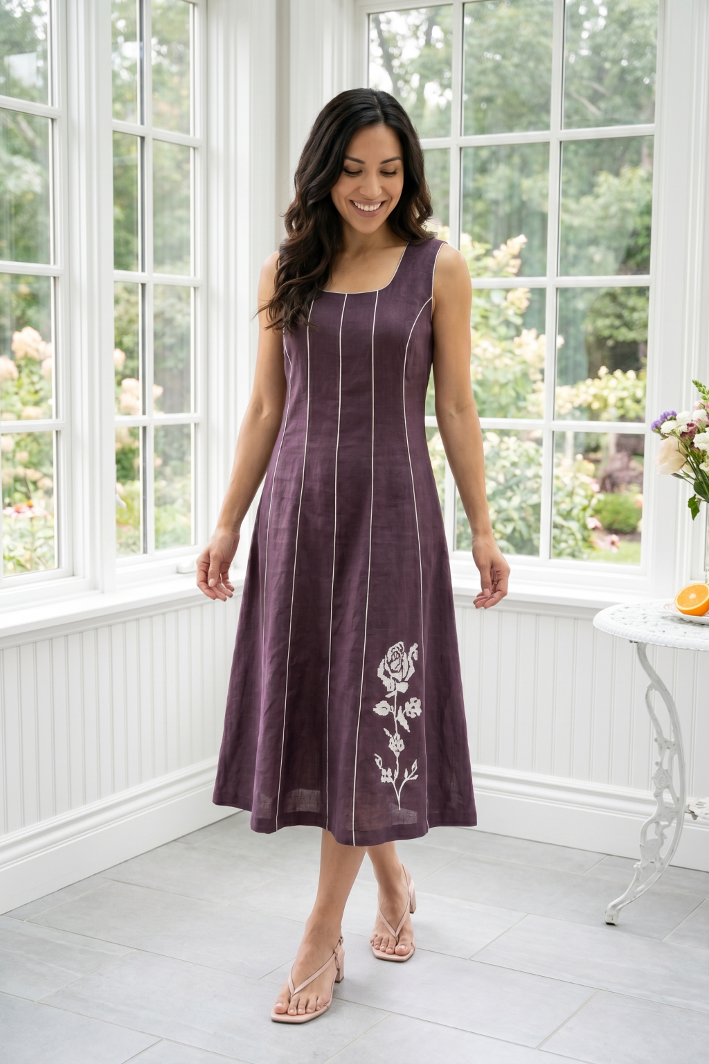 Plum Linen Midi Dress