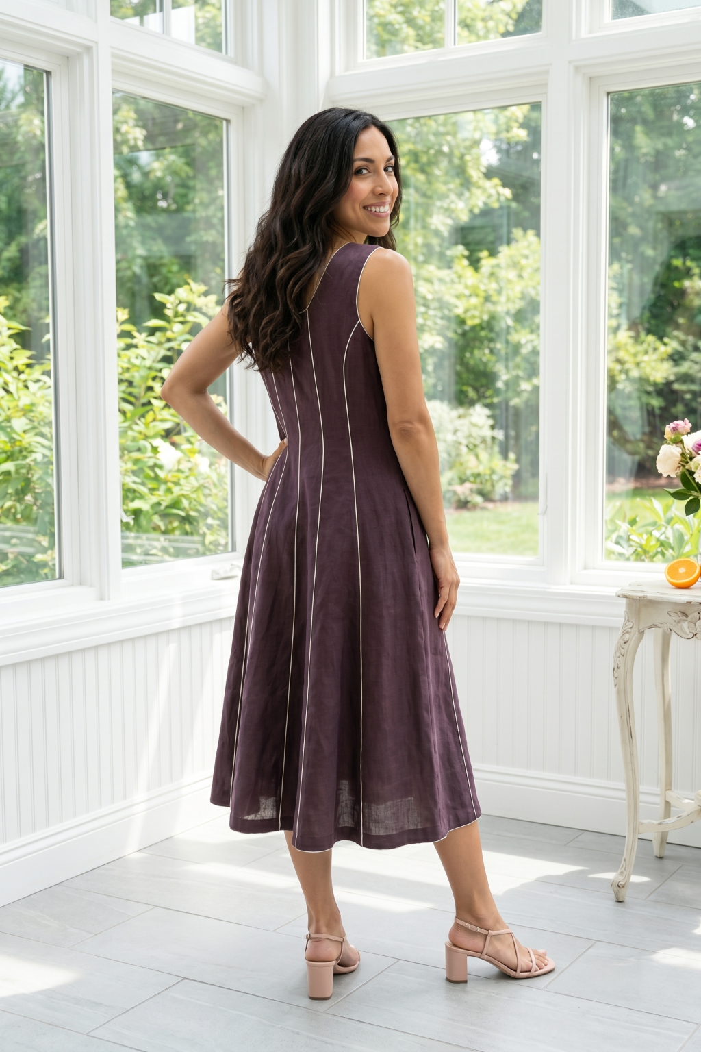 Plum Linen Midi Dress