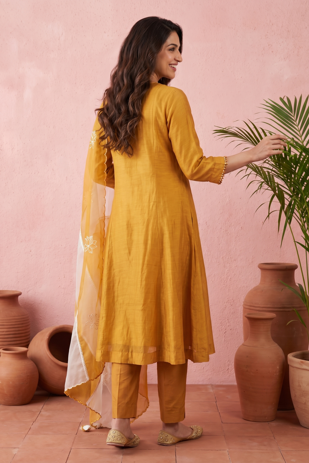 Mustard Yellow Cotton Mul Anarkali Set