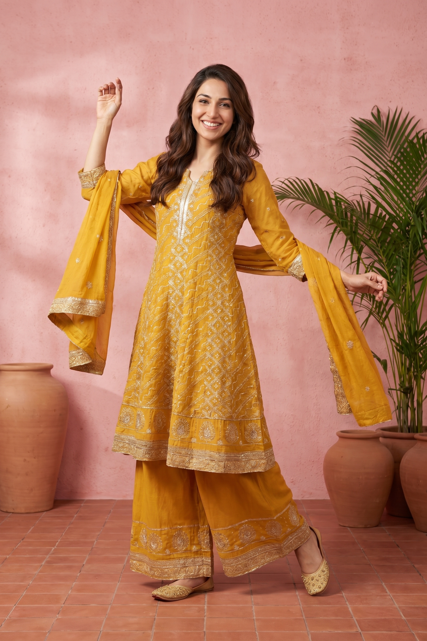 Mustard Yellow Embroidered Kurta Set with Dupatta