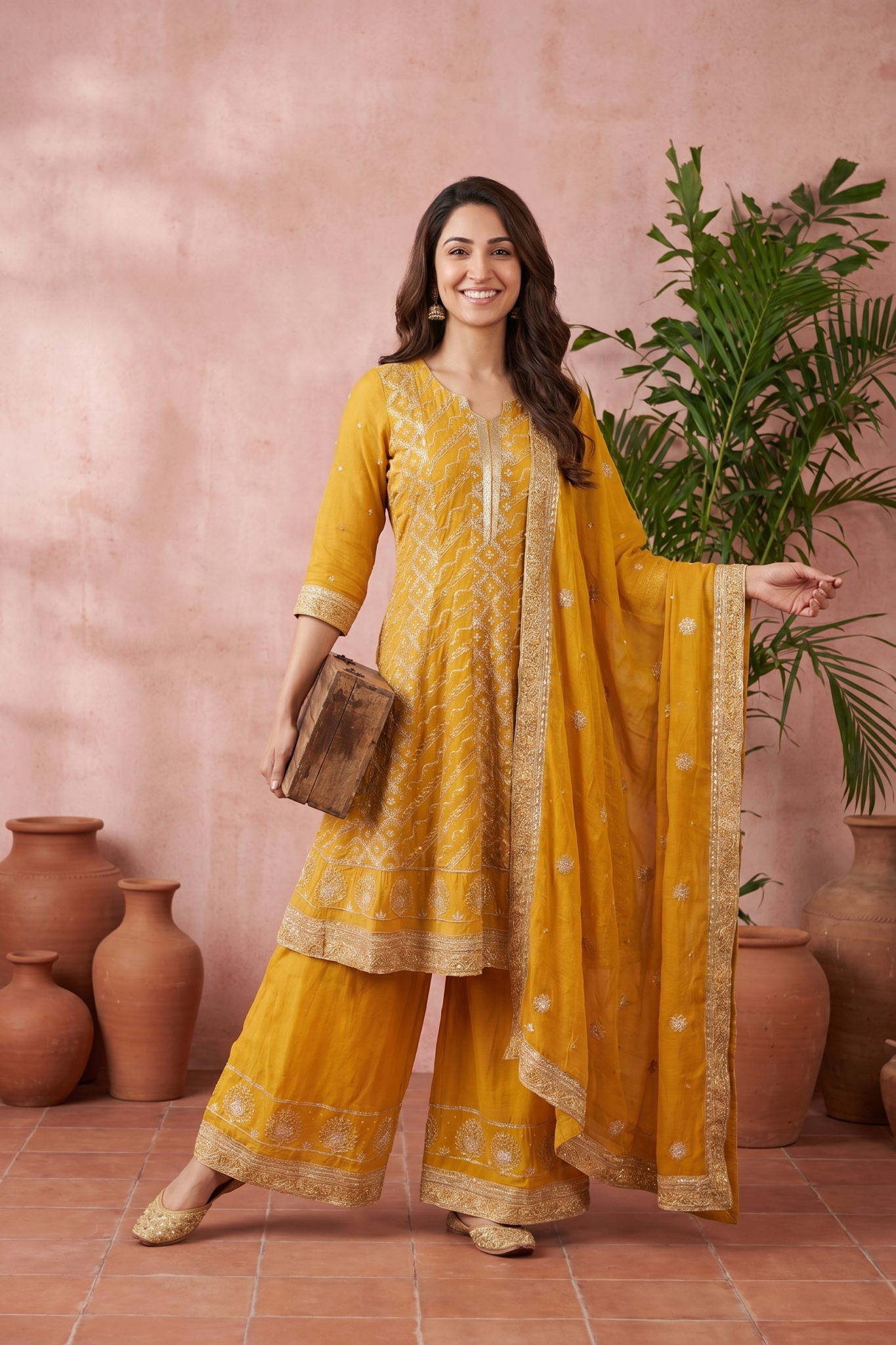 Mustard Yellow Embroidered Kurta Set with Dupatta