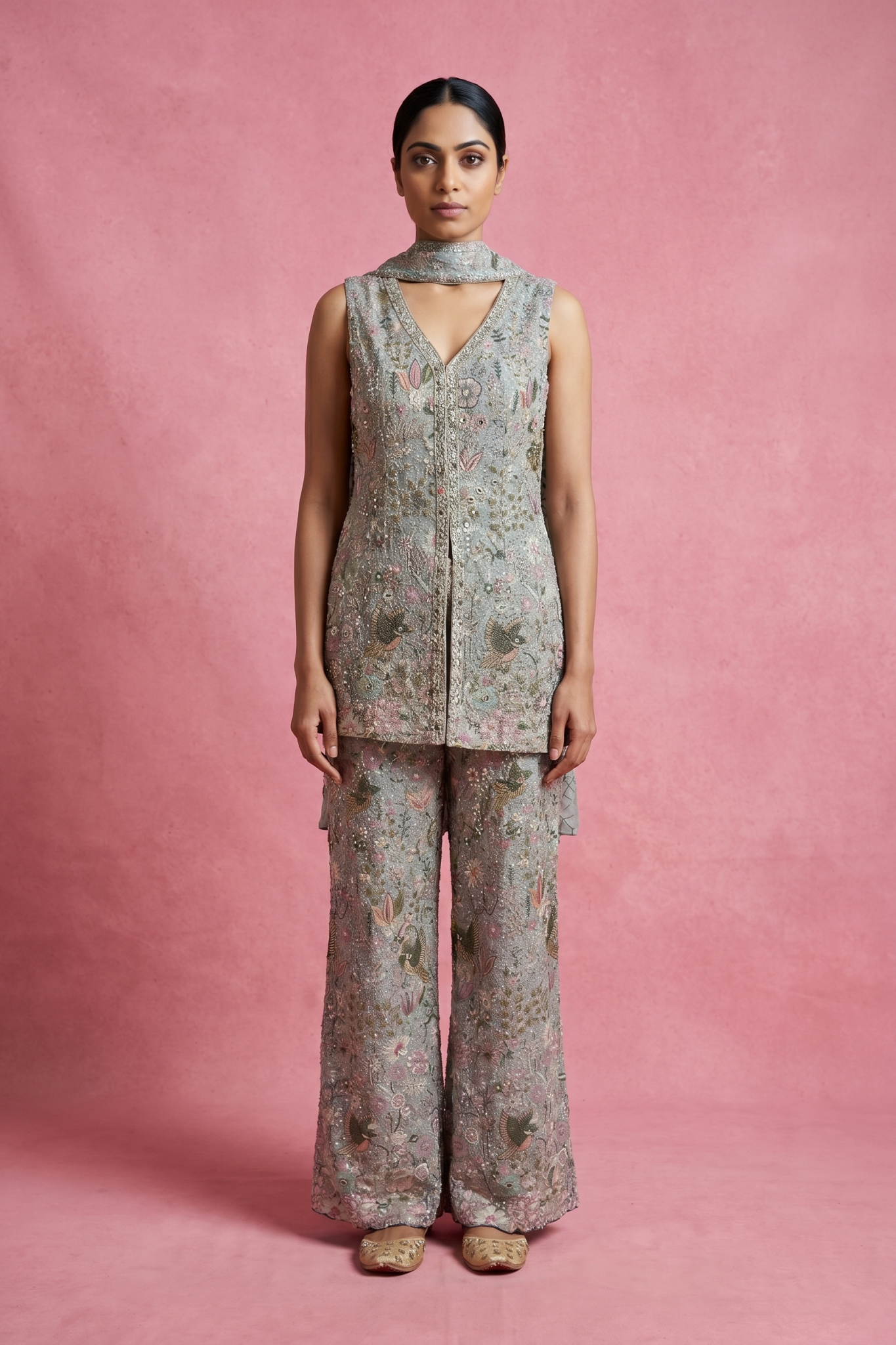 Pastel Embroidered Indo-Western Set