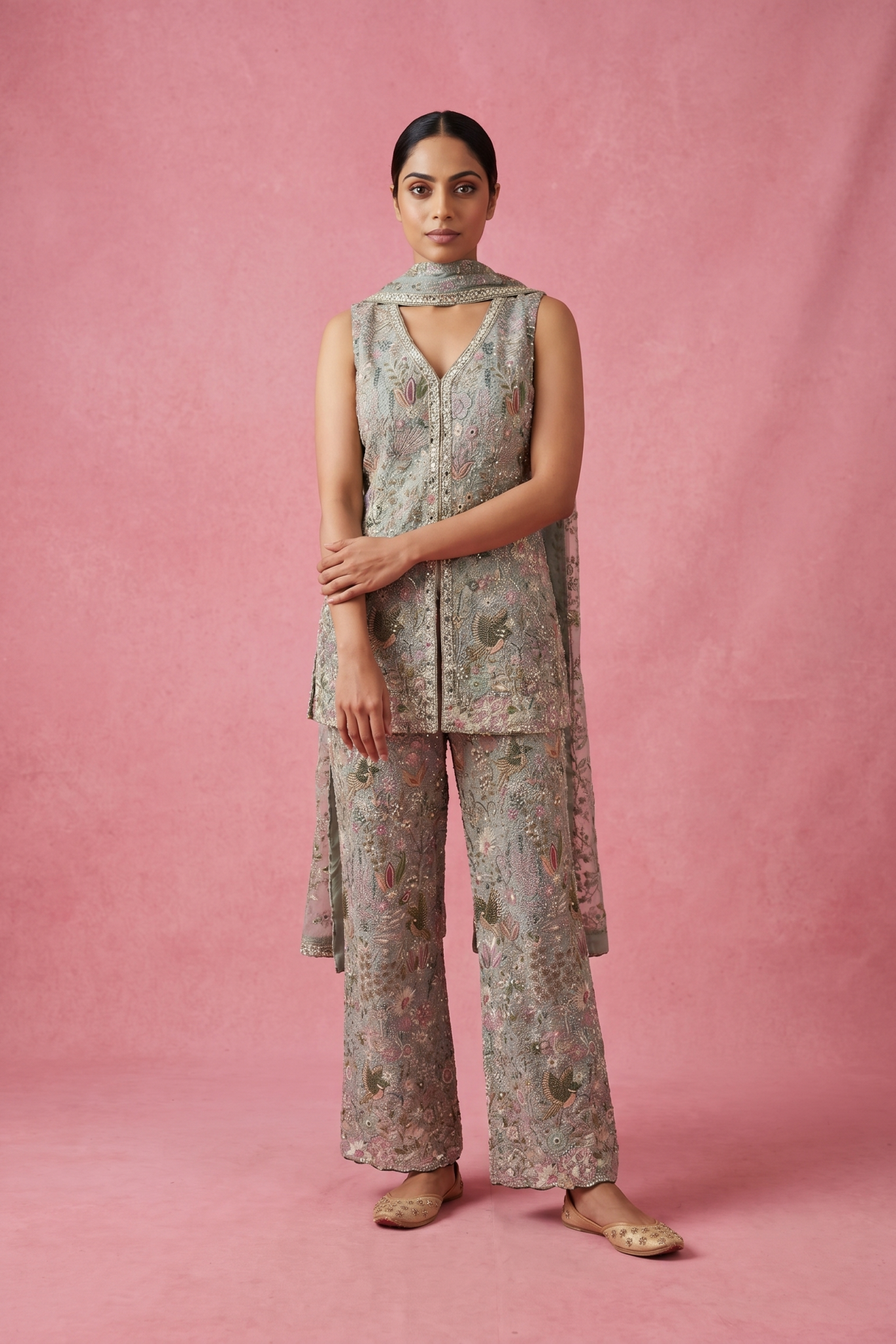 Pastel Embroidered Indo-Western Set