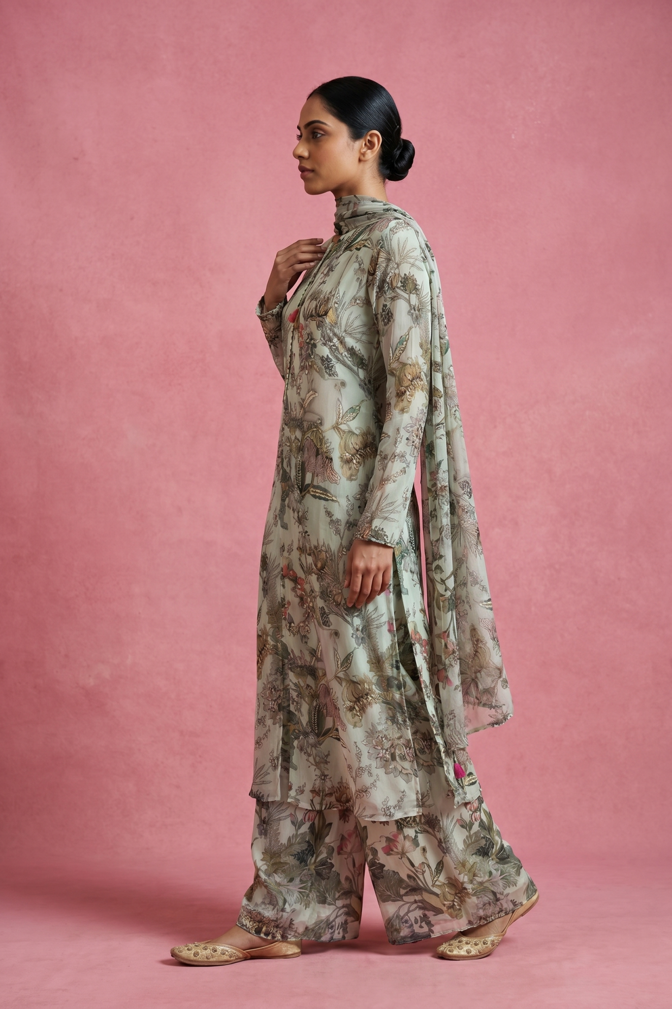 Sage Floral Printed Sharara Set