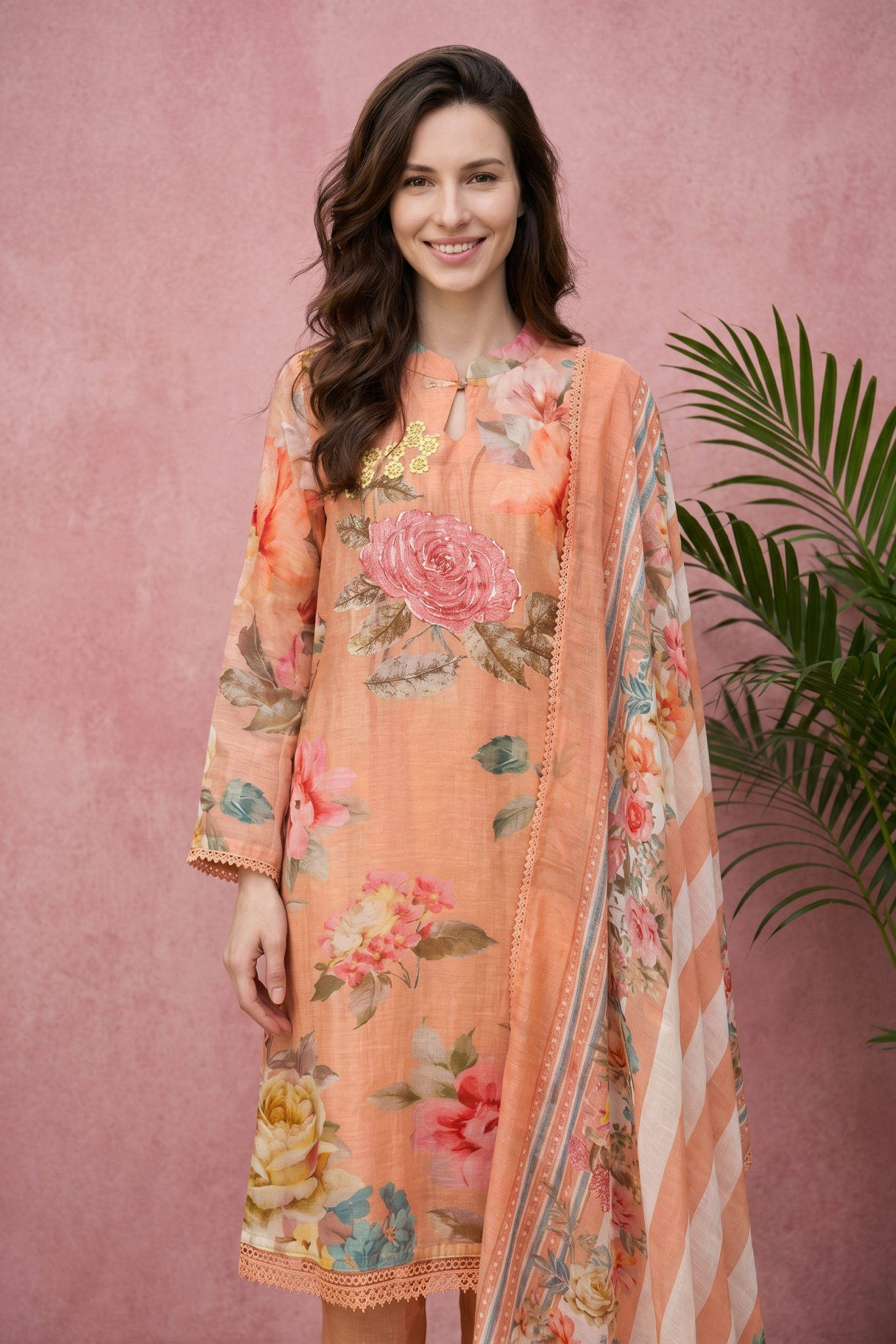 Peach Floral Printed Salwar Set