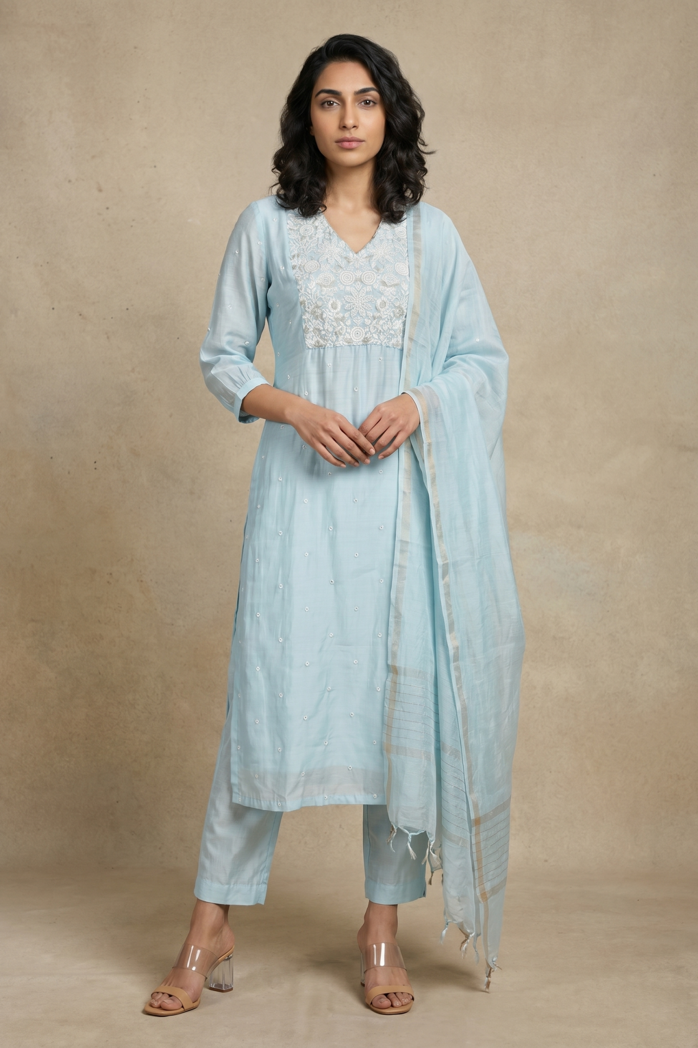 Powder Blue Embroidered Suit Set