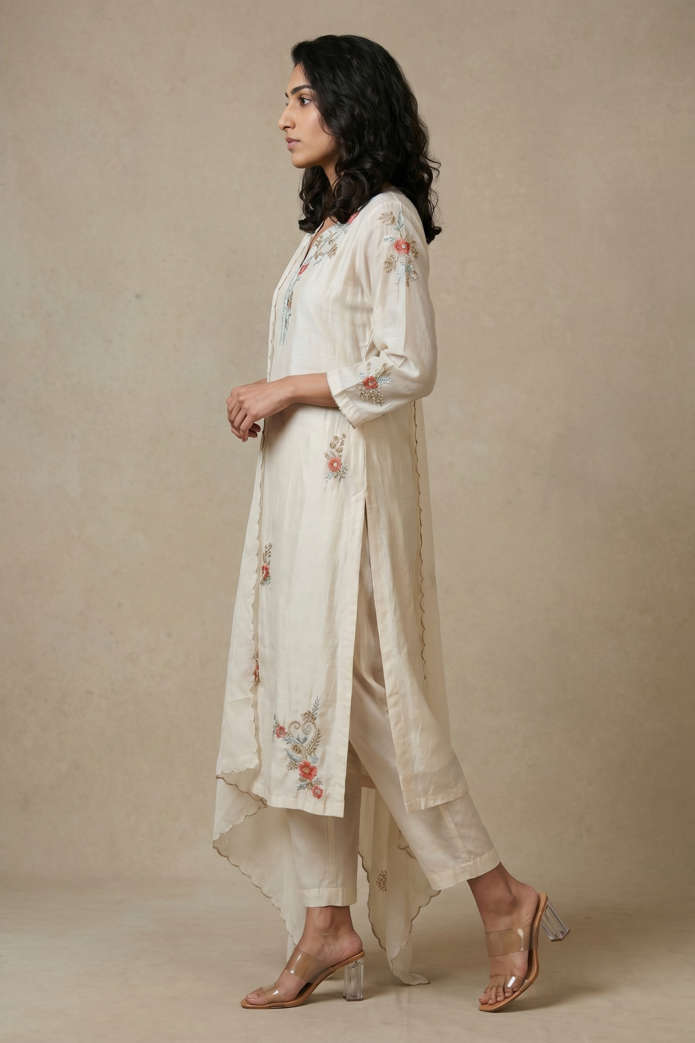 Ivory Floral Embroidered Cotton Salwar Set