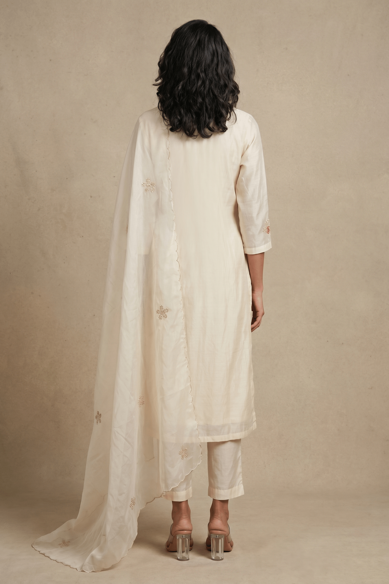 Ivory Floral Embroidered Cotton Salwar Set
