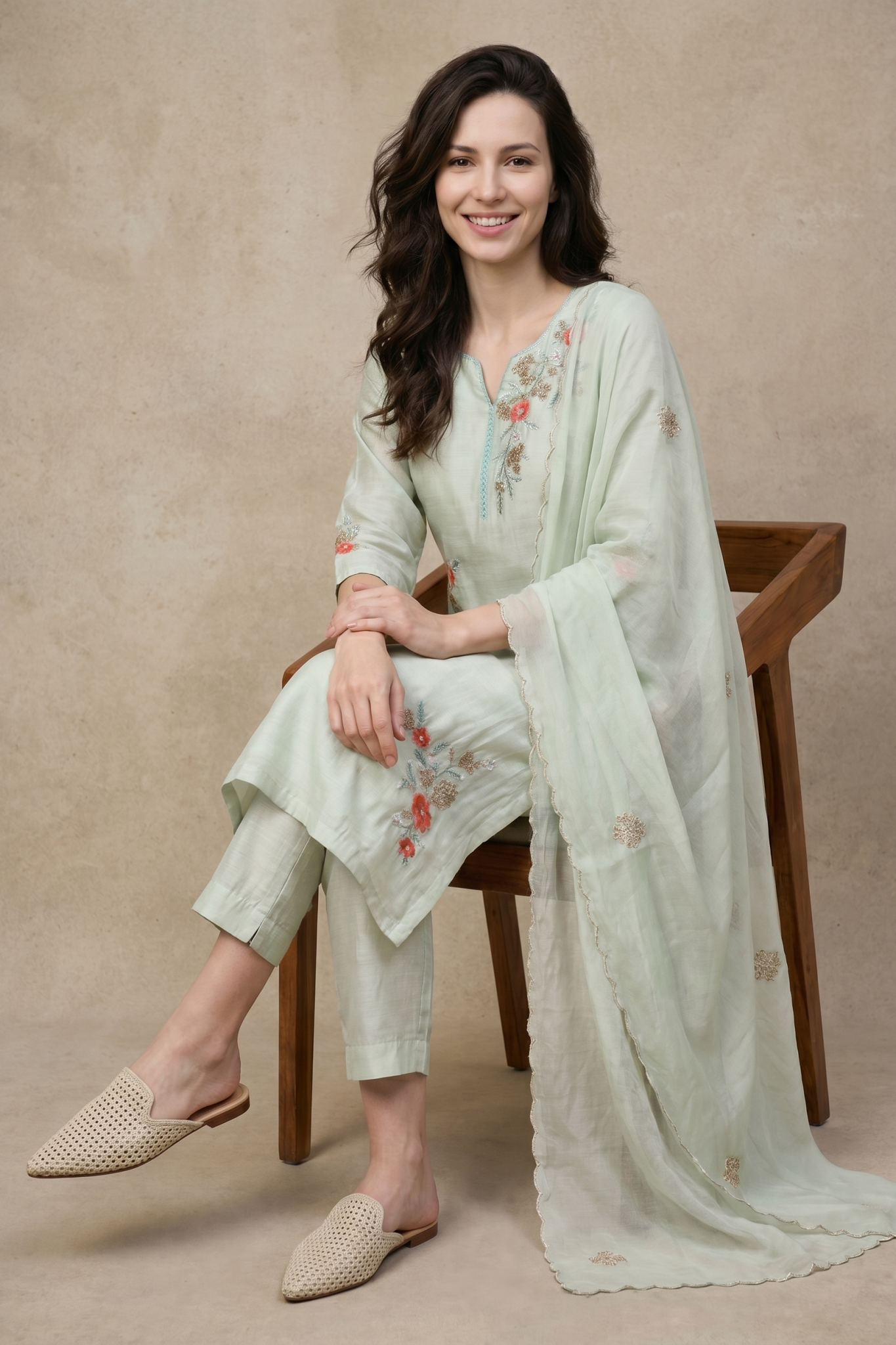 Mint Green Embroidered Suit Set