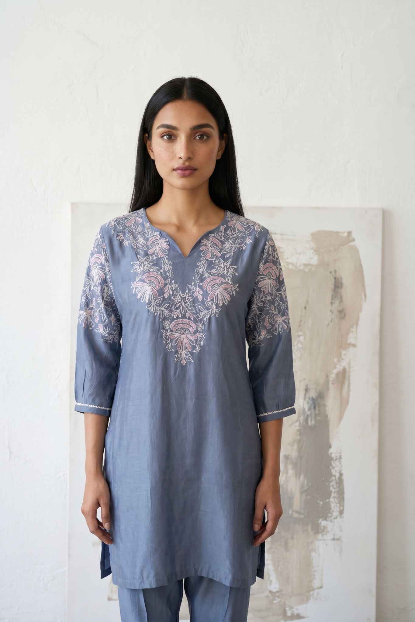 Dusty Blue Embroidered Kurta Set