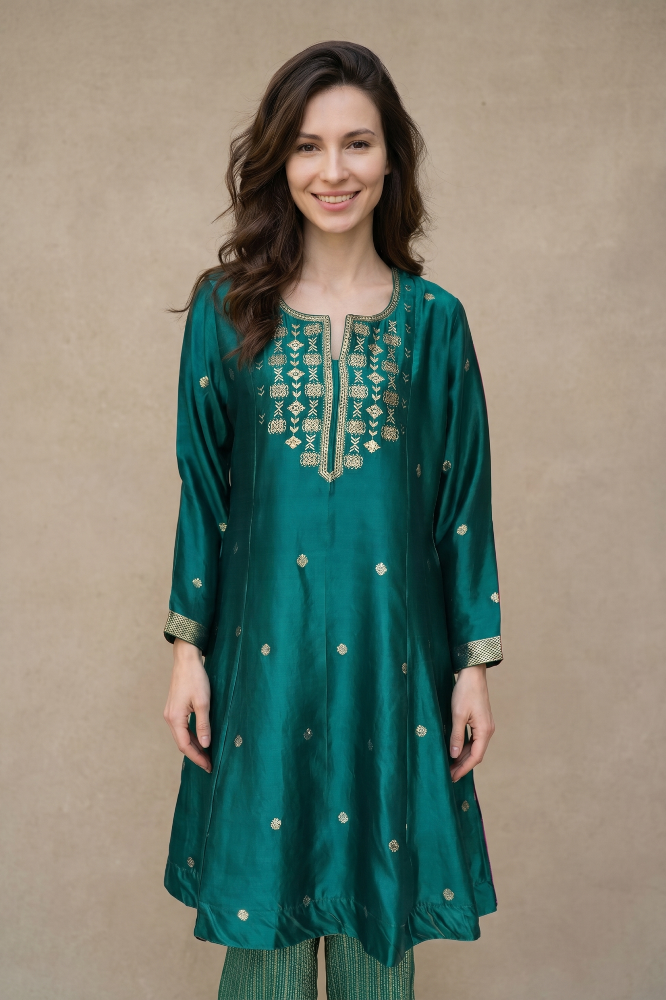 Teal Green Silk Kurta Set