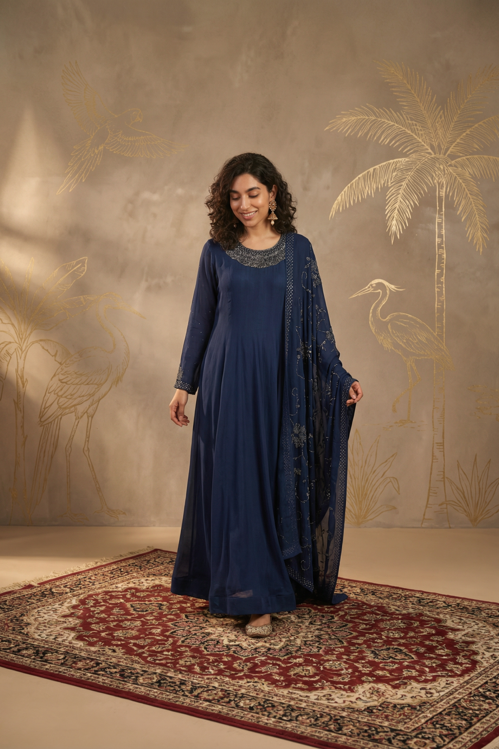 Blue Crepe Anarkali Suit