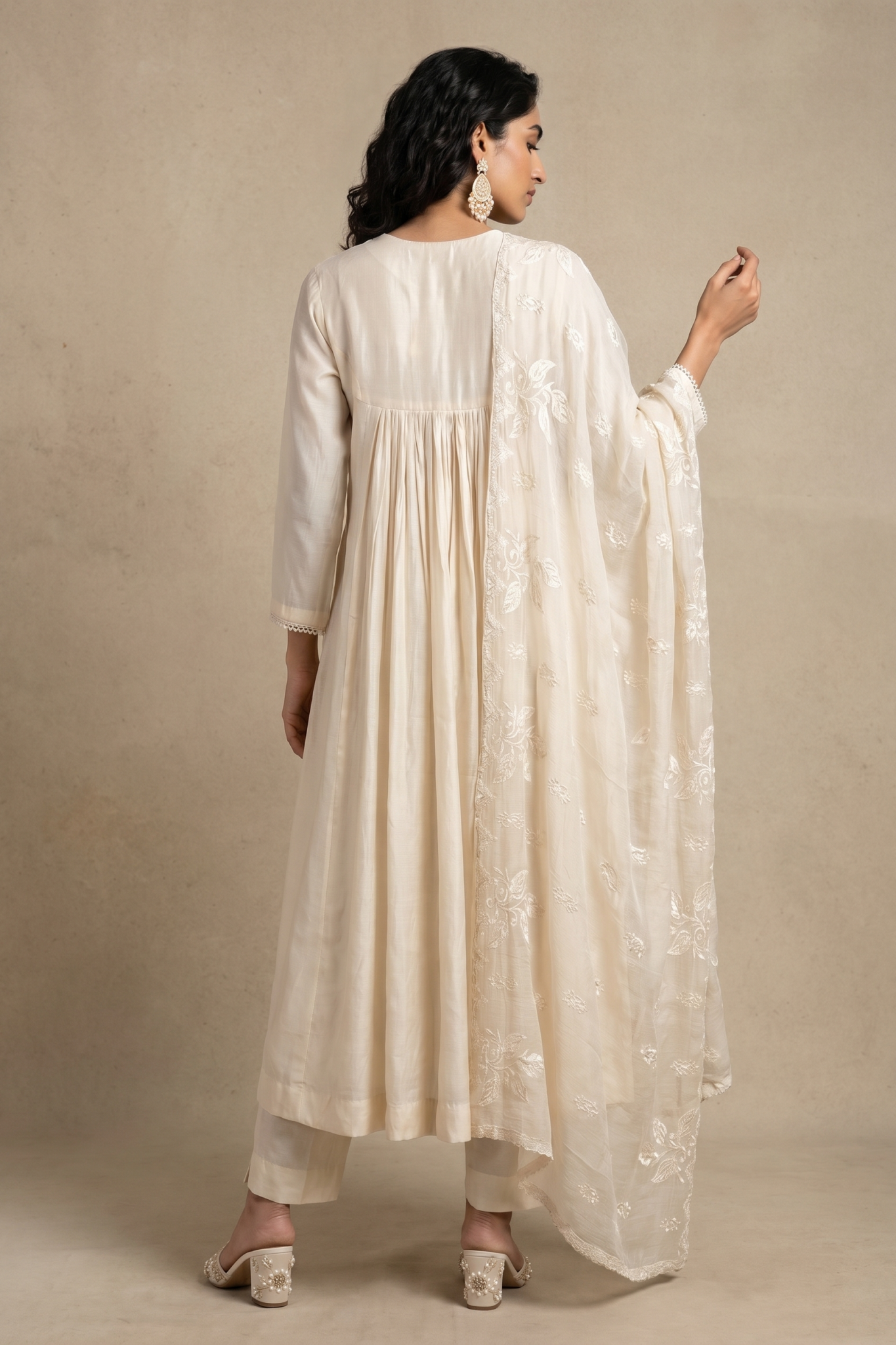 Ivory Beige Cotton Anarkali Set