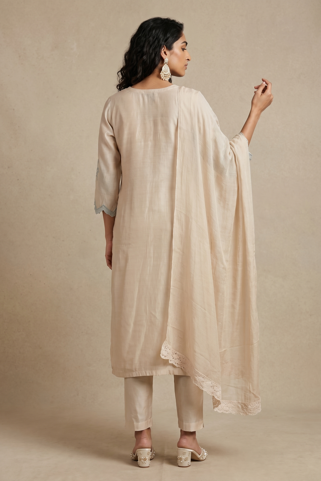 Off White Floral Embroidered Cotton Salwar Set