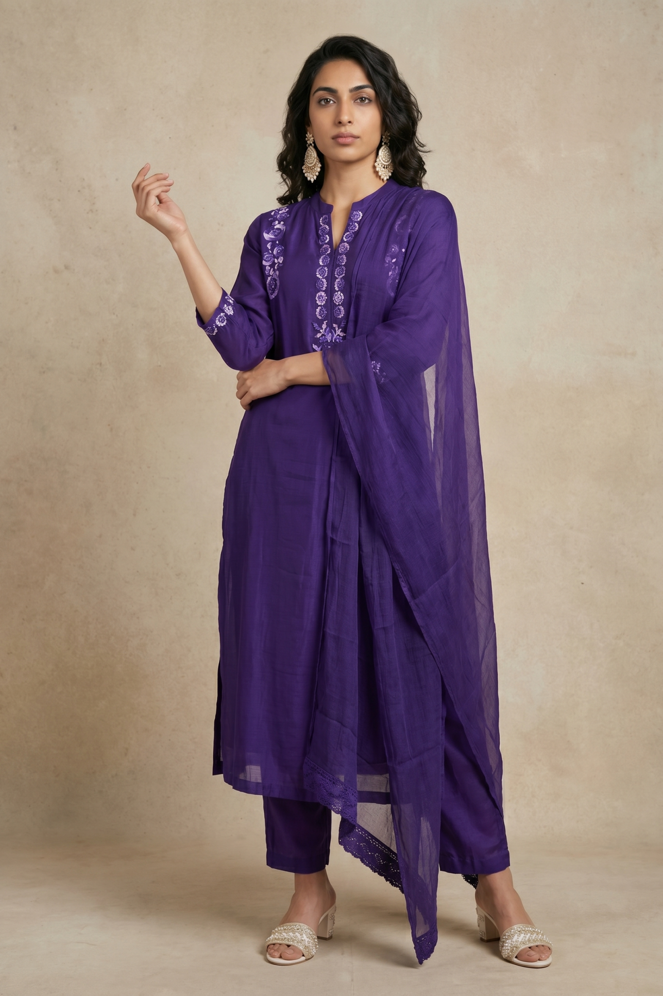 Royal Purple Mulmul Cotton Salwar Set