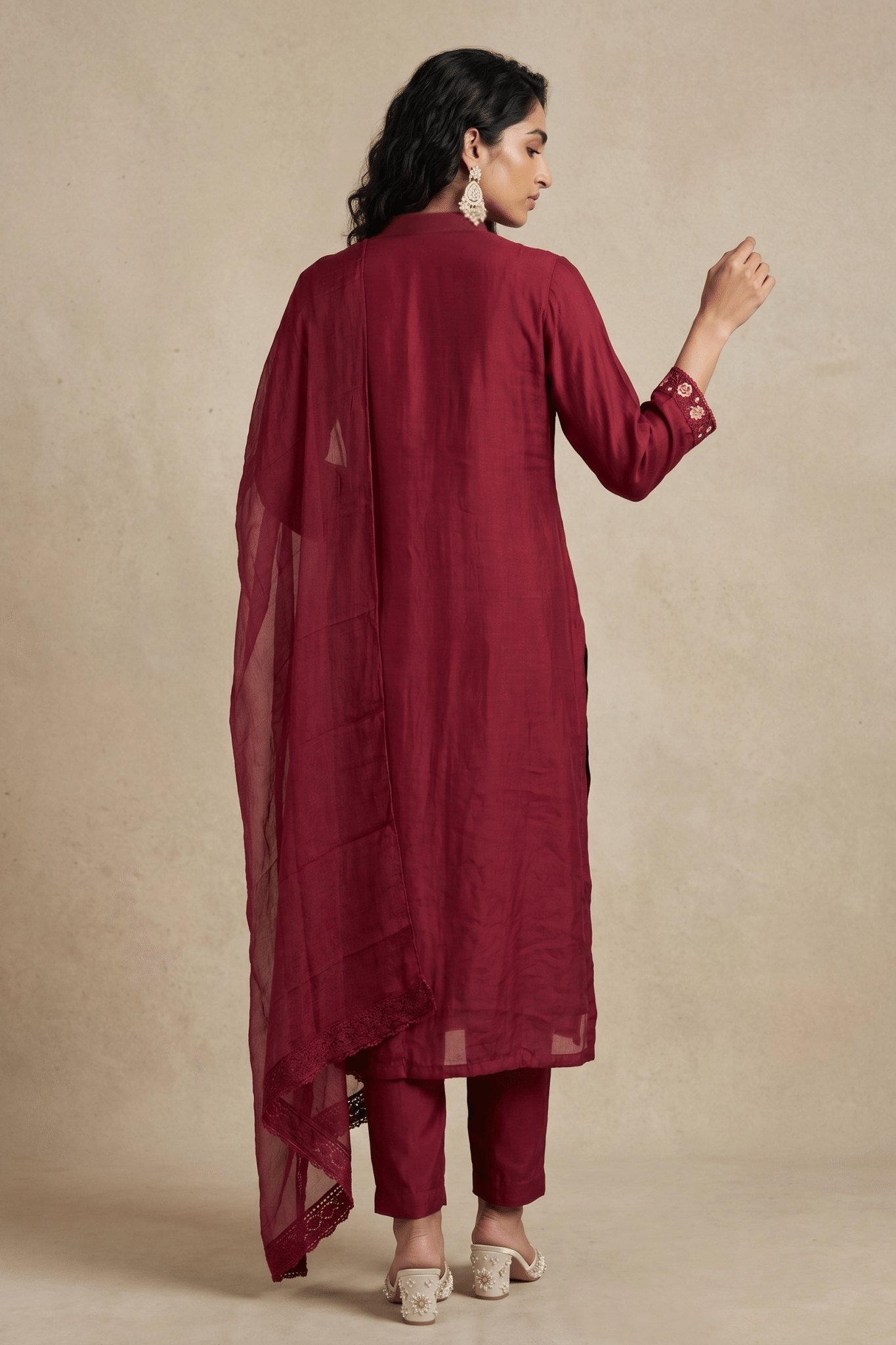 Maroon Embroidered Mulmul Cotton Straight-Cut Salwar Set