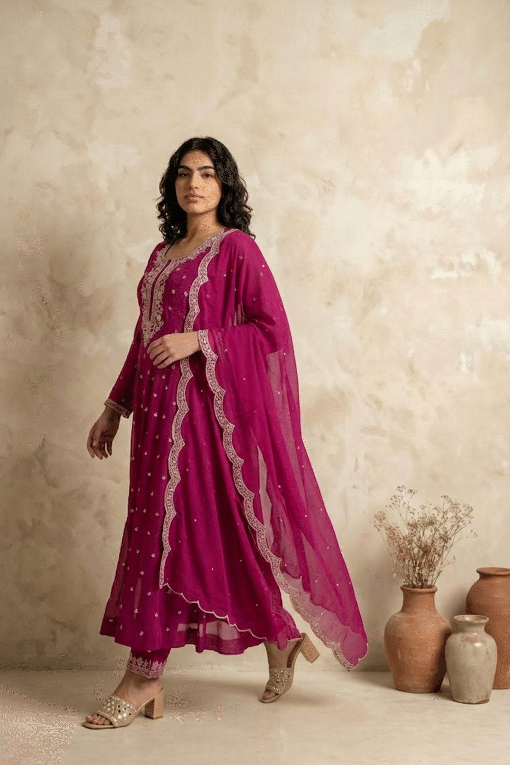 Pink Crepe Anarkali Suit