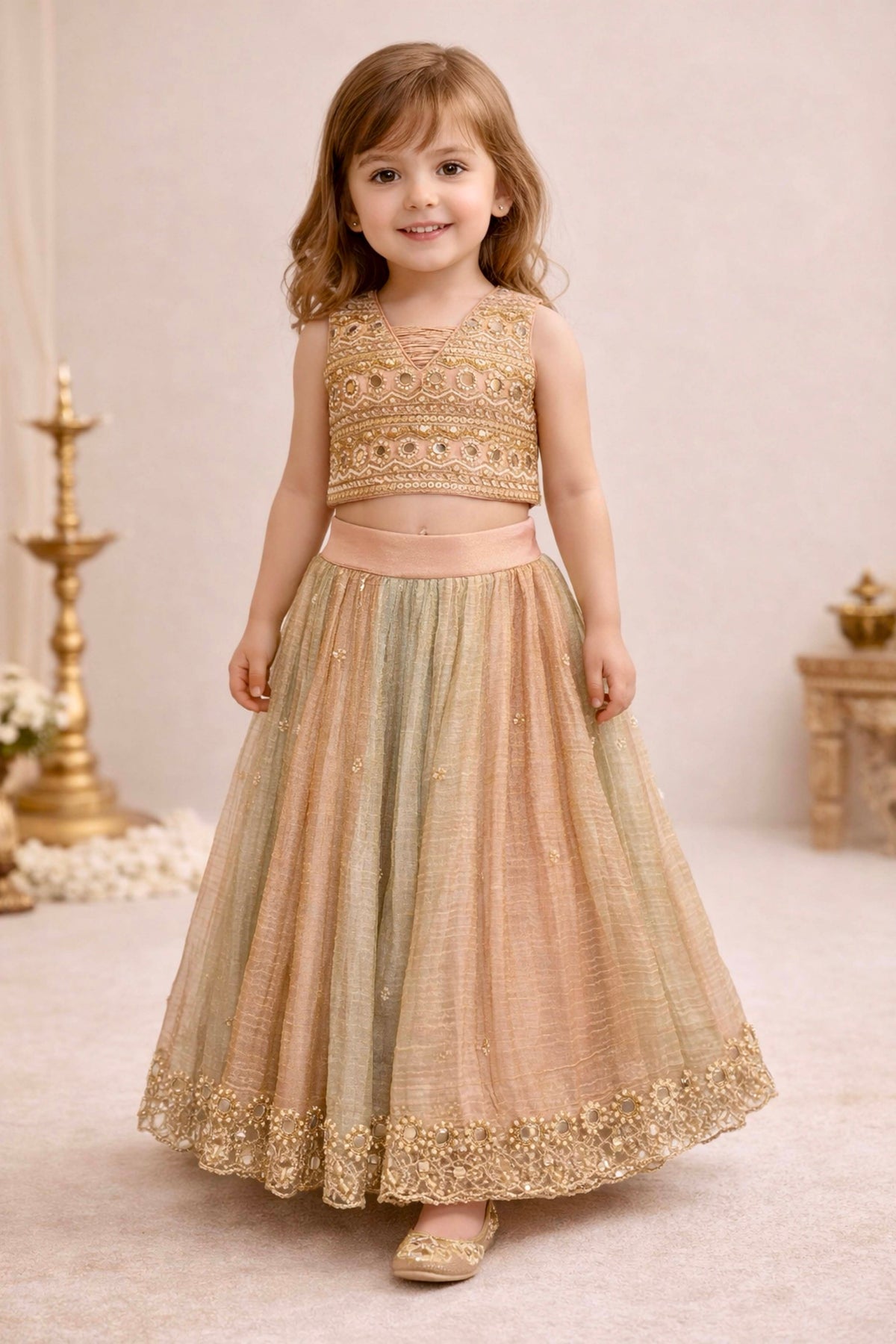 Pastel Shimmer Tissue Embroidered Lehenga Set - Mokshaa